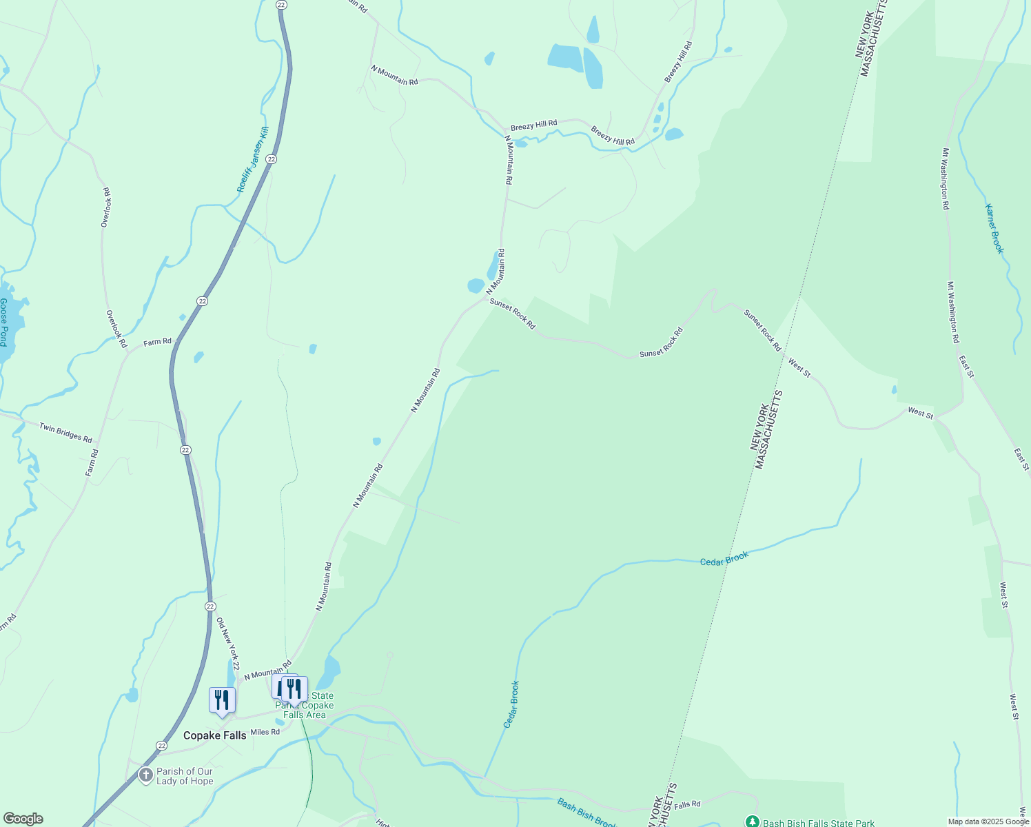 map of restaurants, bars, coffee shops, grocery stores, and more near in Copake Falls