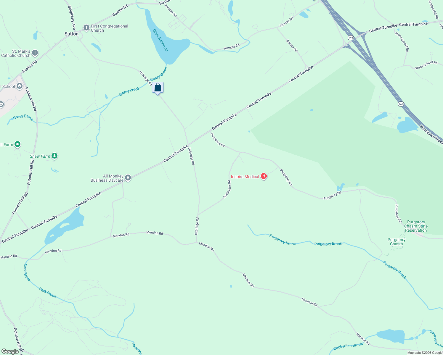 map of restaurants, bars, coffee shops, grocery stores, and more near 43 Southwick Road in Sutton