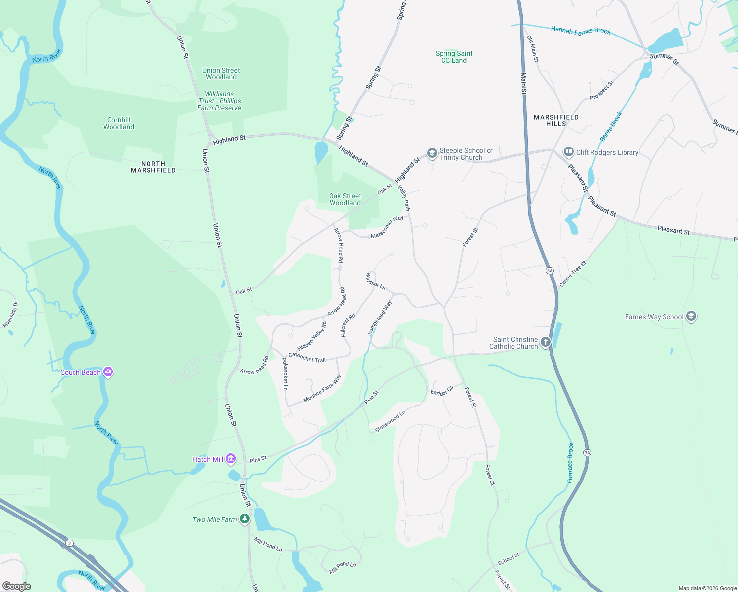 map of restaurants, bars, coffee shops, grocery stores, and more near 240 Hillcrest Road in Marshfield