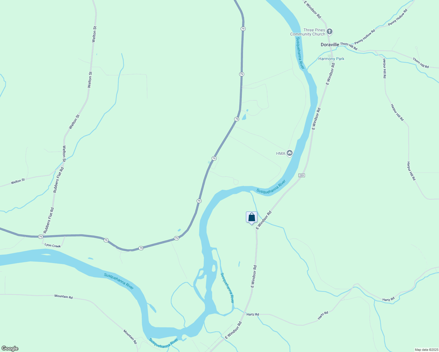 map of restaurants, bars, coffee shops, grocery stores, and more near Rolling Acres Drive in Harpursville