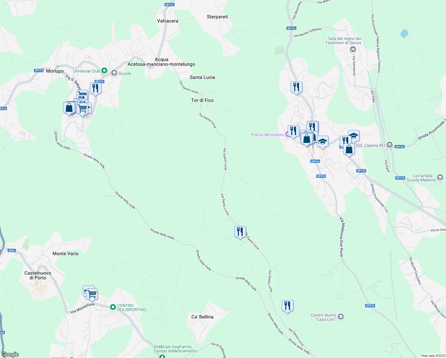 map of restaurants, bars, coffee shops, grocery stores, and more near 1914 Via Santa Lucia in Città metropolitana di Roma Capitale