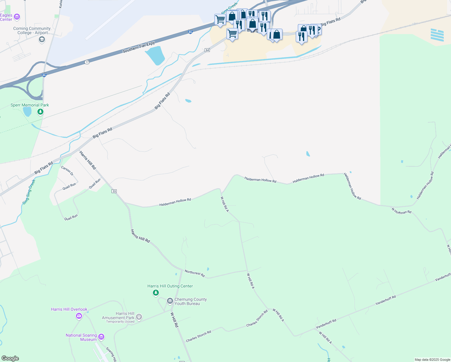 map of restaurants, bars, coffee shops, grocery stores, and more near in Elmira Heights