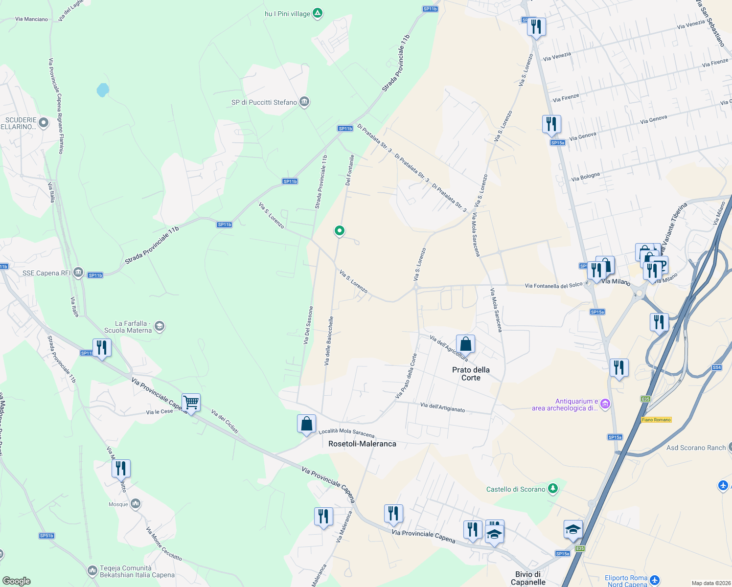 map of restaurants, bars, coffee shops, grocery stores, and more near 59 Via San Lorenzo in Città metropolitana di Roma Capitale