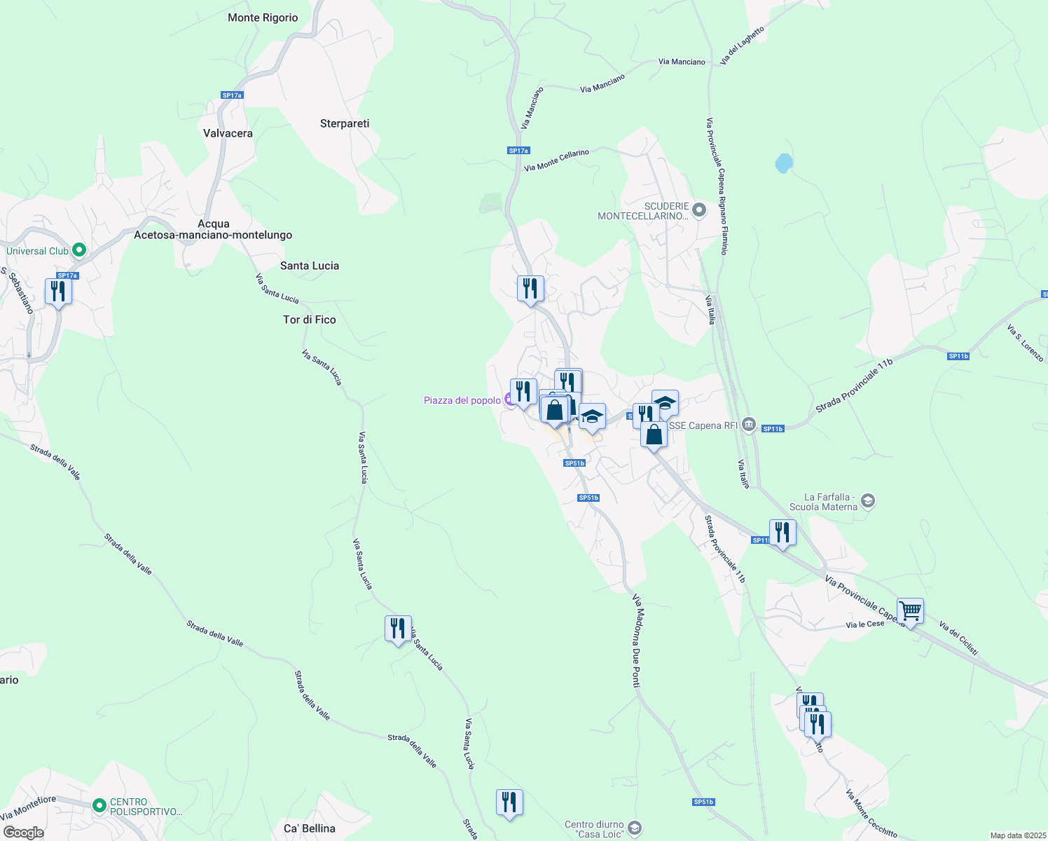 map of restaurants, bars, coffee shops, grocery stores, and more near 14 Via dei Mille in Capena