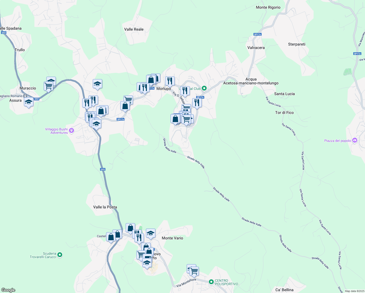 map of restaurants, bars, coffee shops, grocery stores, and more near 11 Via della Porticella in Morlupo