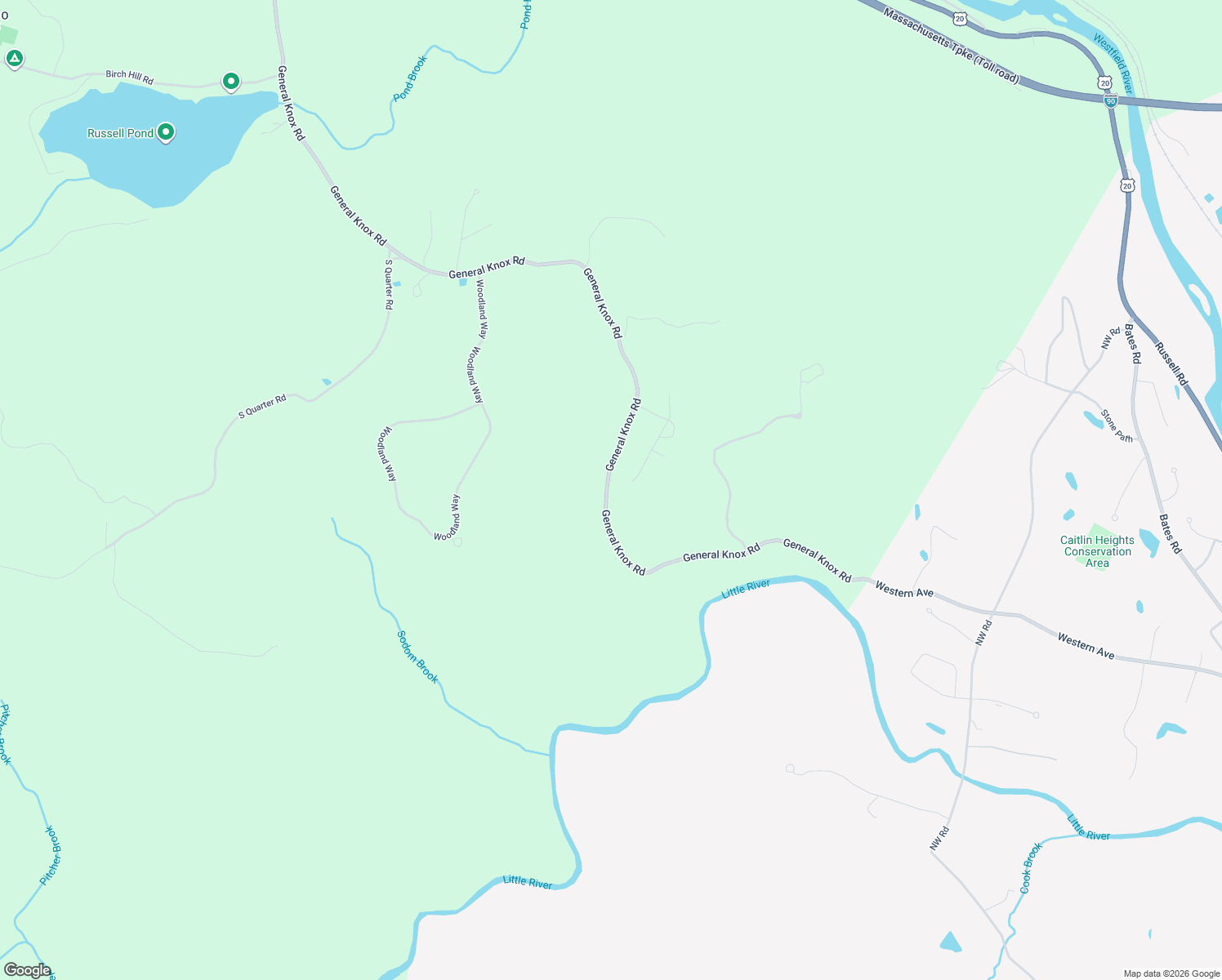 map of restaurants, bars, coffee shops, grocery stores, and more near 1297 General Knox Road in Russell
