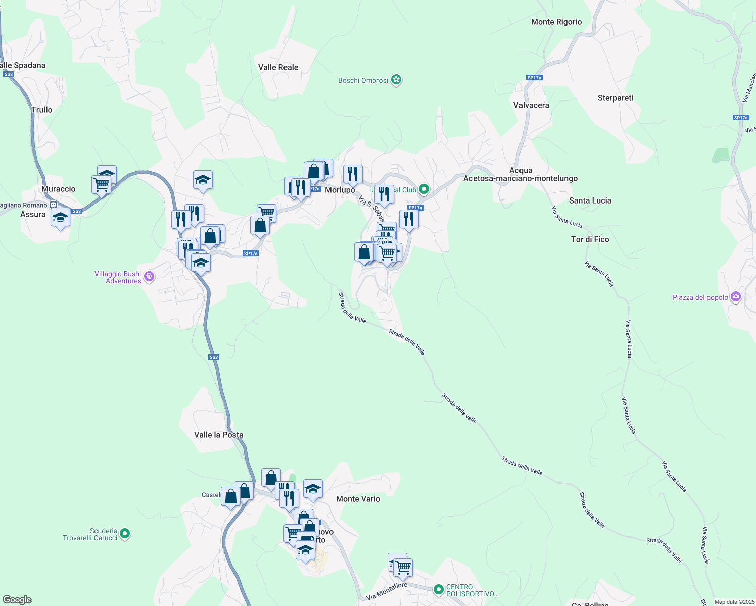 map of restaurants, bars, coffee shops, grocery stores, and more near 11 Via della Porticella in Morlupo