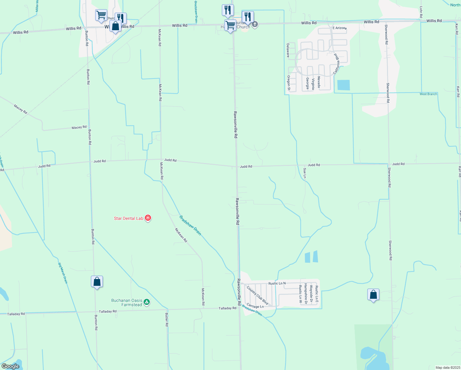 map of restaurants, bars, coffee shops, grocery stores, and more near 10078 Rawsonville Road in Belleville
