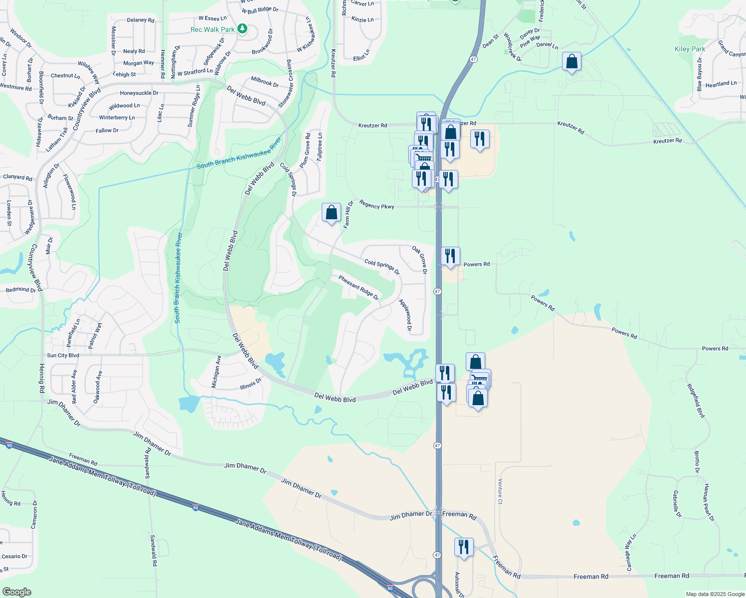 map of restaurants, bars, coffee shops, grocery stores, and more near 12387 Pheasant Ridge Dr in Huntley