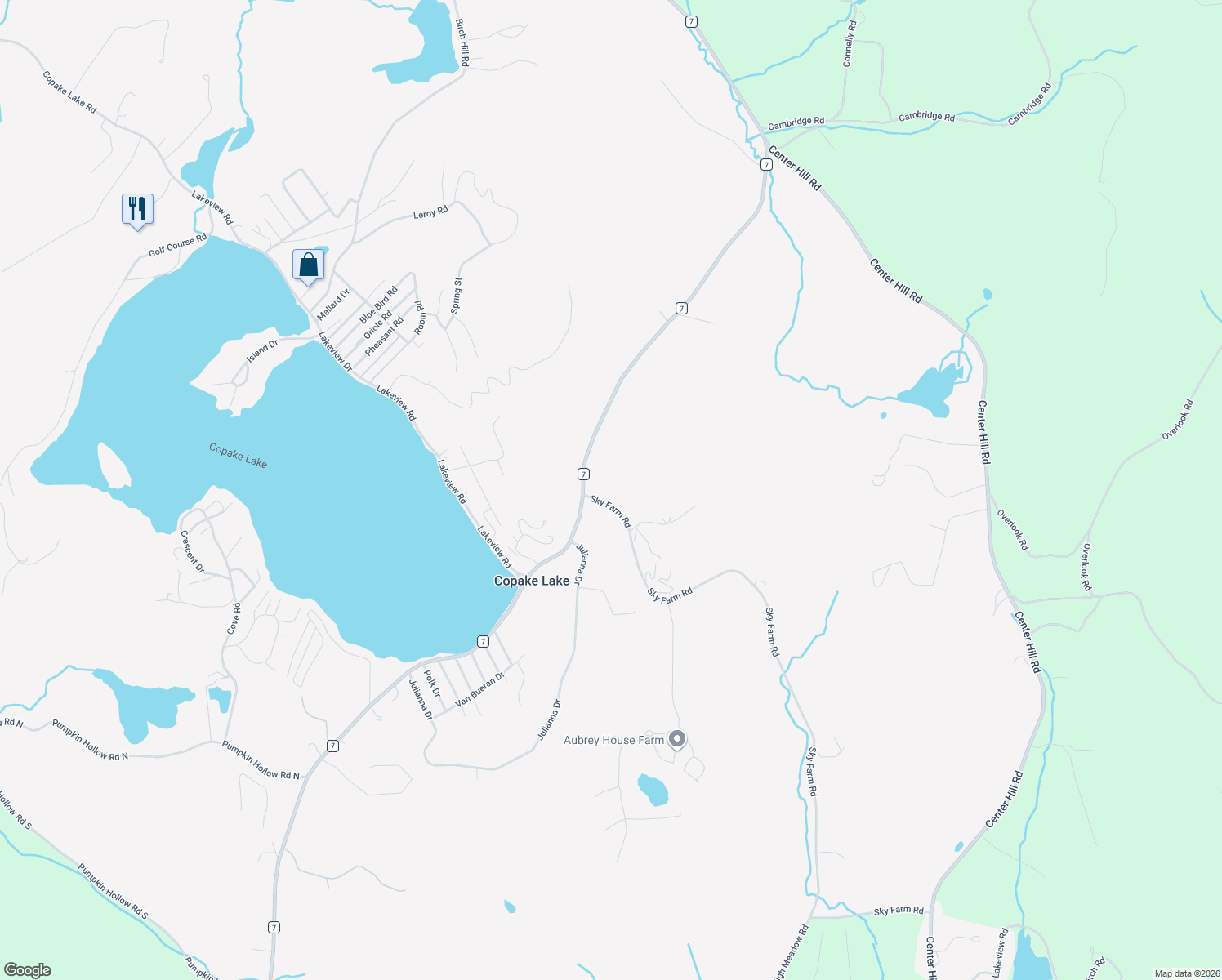 map of restaurants, bars, coffee shops, grocery stores, and more near 394 Sky Farm Road in Copake