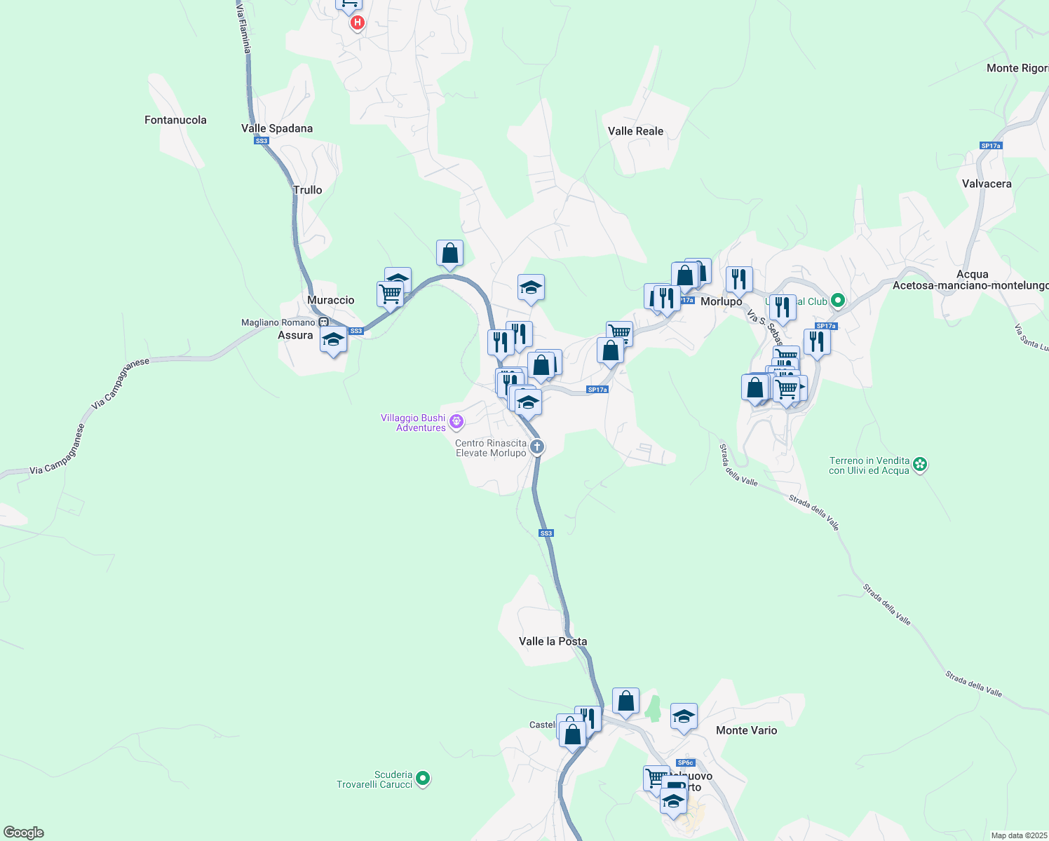 map of restaurants, bars, coffee shops, grocery stores, and more near 1 Via Flaminia in Morlupo