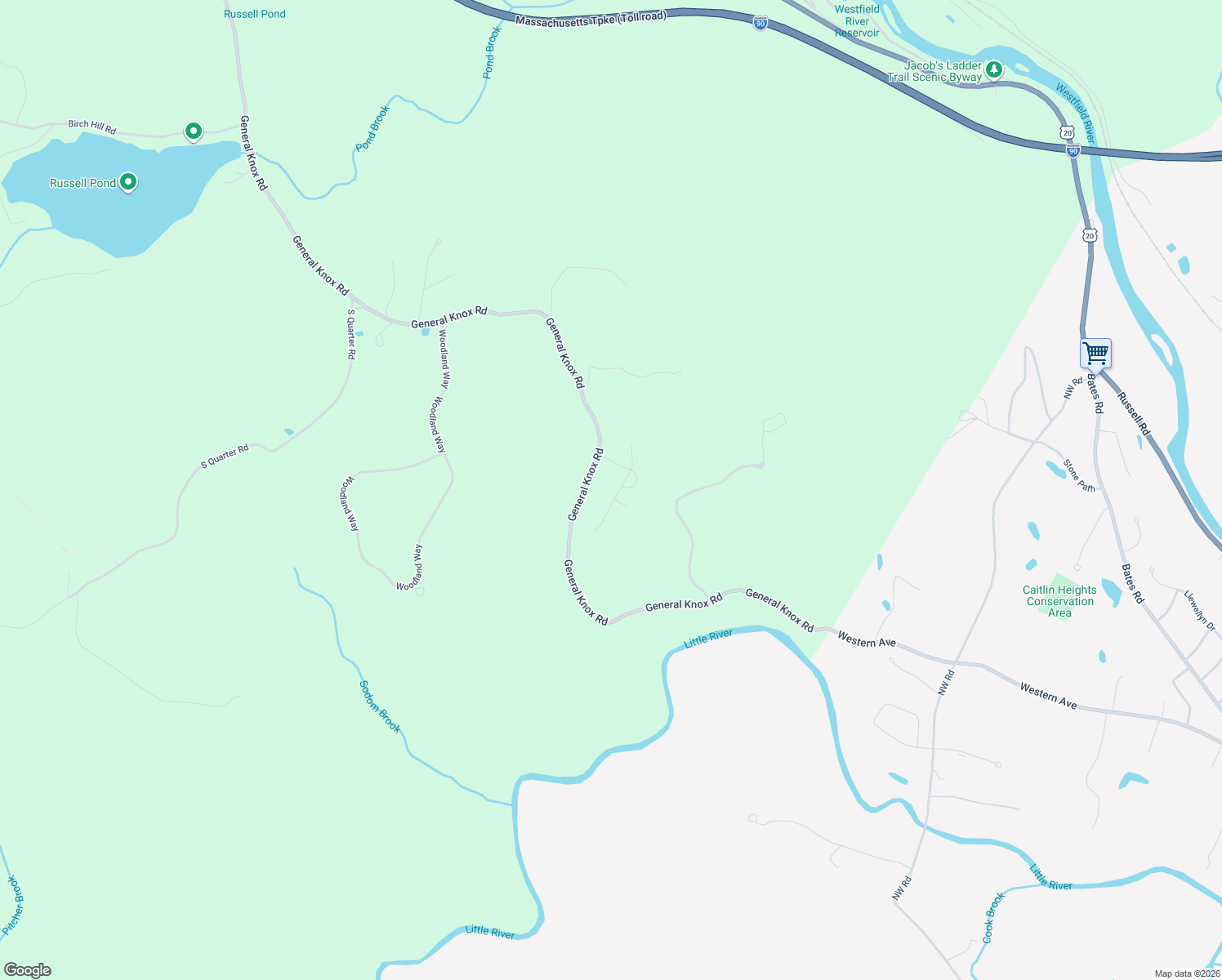 map of restaurants, bars, coffee shops, grocery stores, and more near 20 Patriots Path in Russell