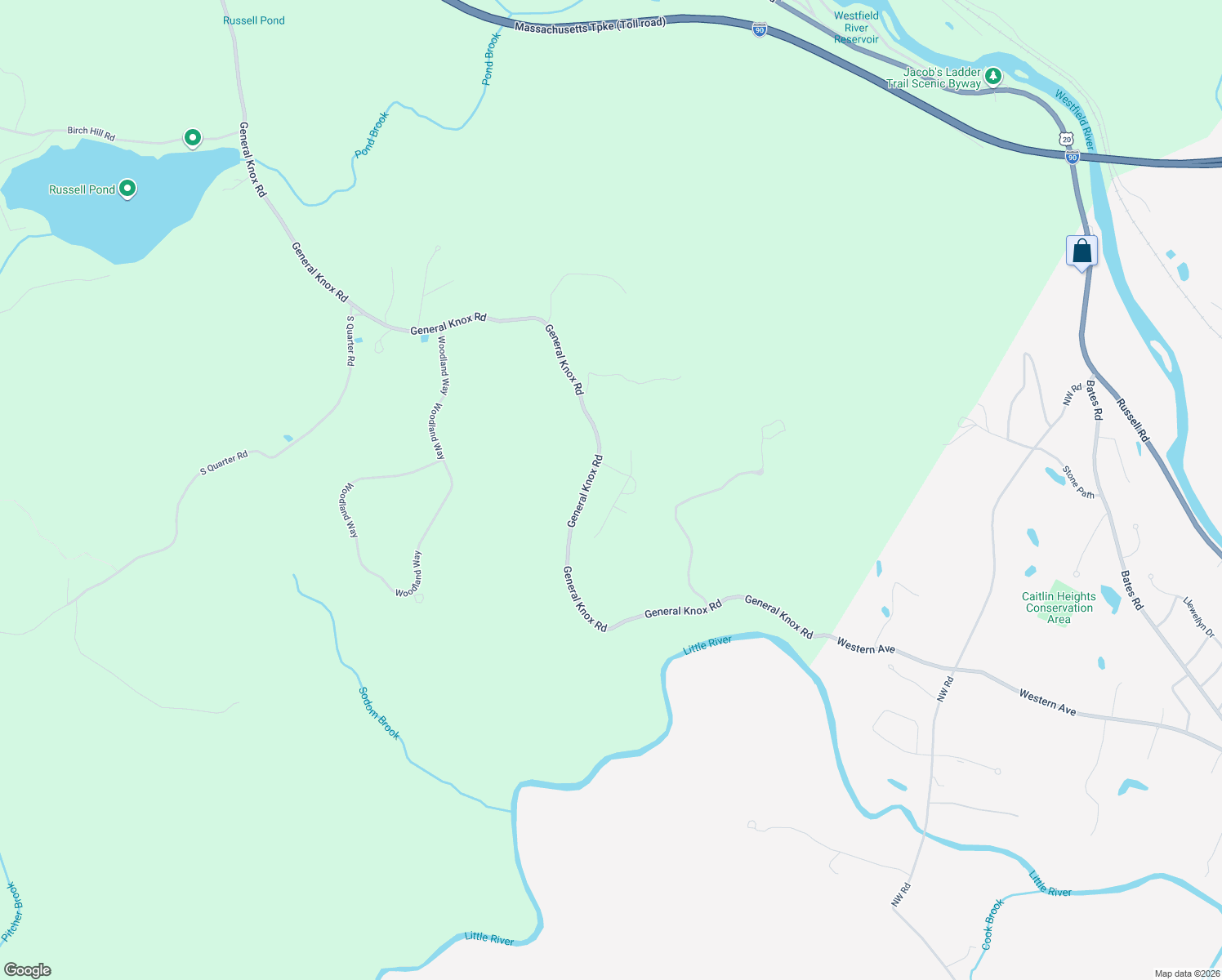 map of restaurants, bars, coffee shops, grocery stores, and more near 20 Patriots Path in Russell