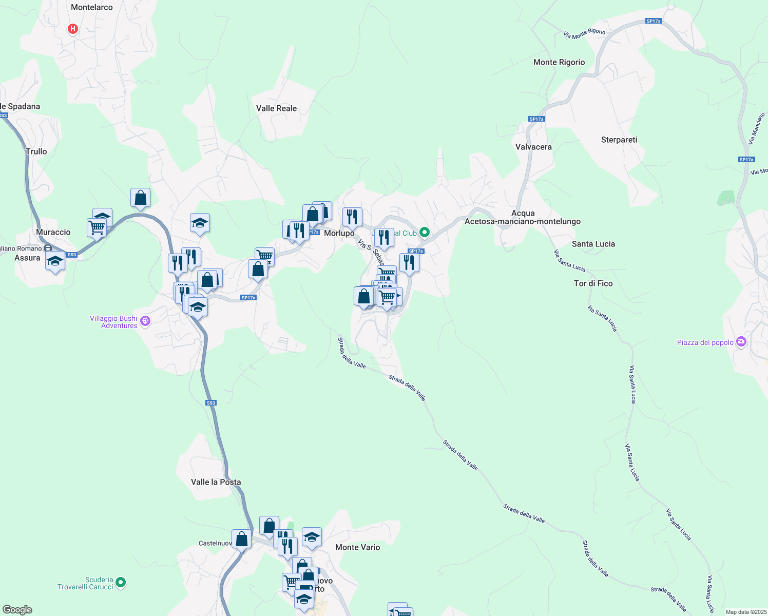 map of restaurants, bars, coffee shops, grocery stores, and more near 3 Piazza Armando Diaz in Morlupo