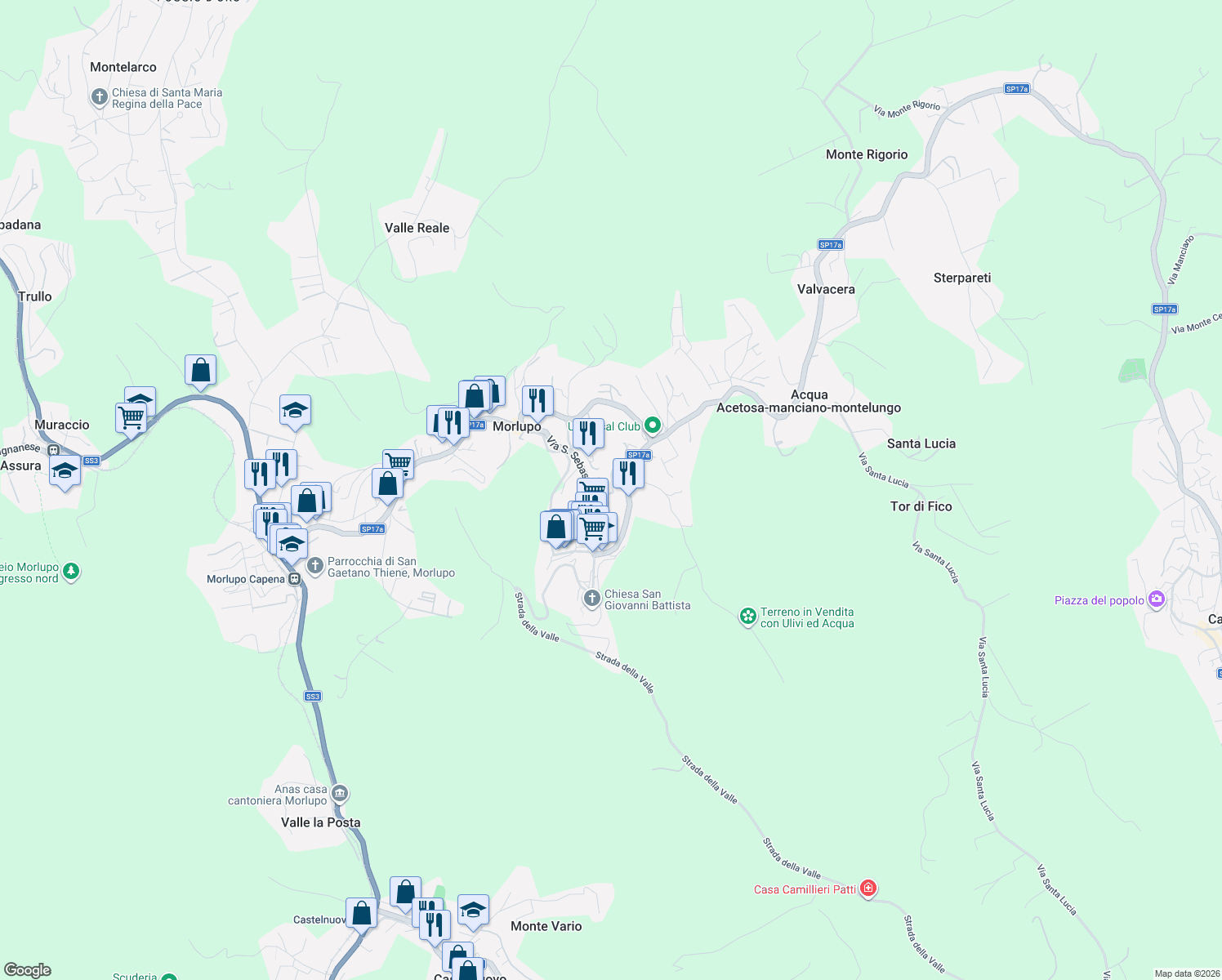 map of restaurants, bars, coffee shops, grocery stores, and more near 5 Via D. A. Venturini in Morlupo