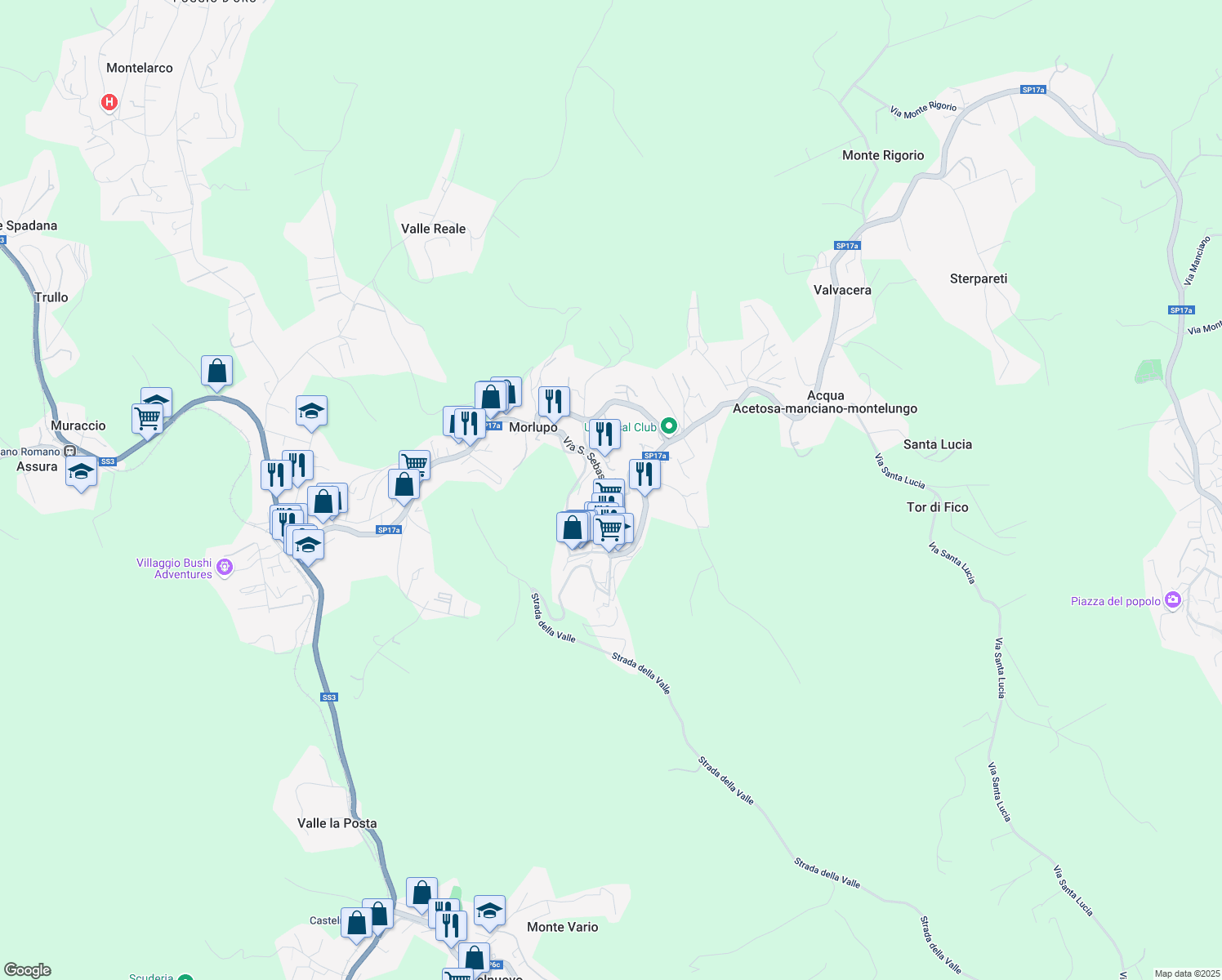 map of restaurants, bars, coffee shops, grocery stores, and more near 2 Via Pio la Torre in Morlupo