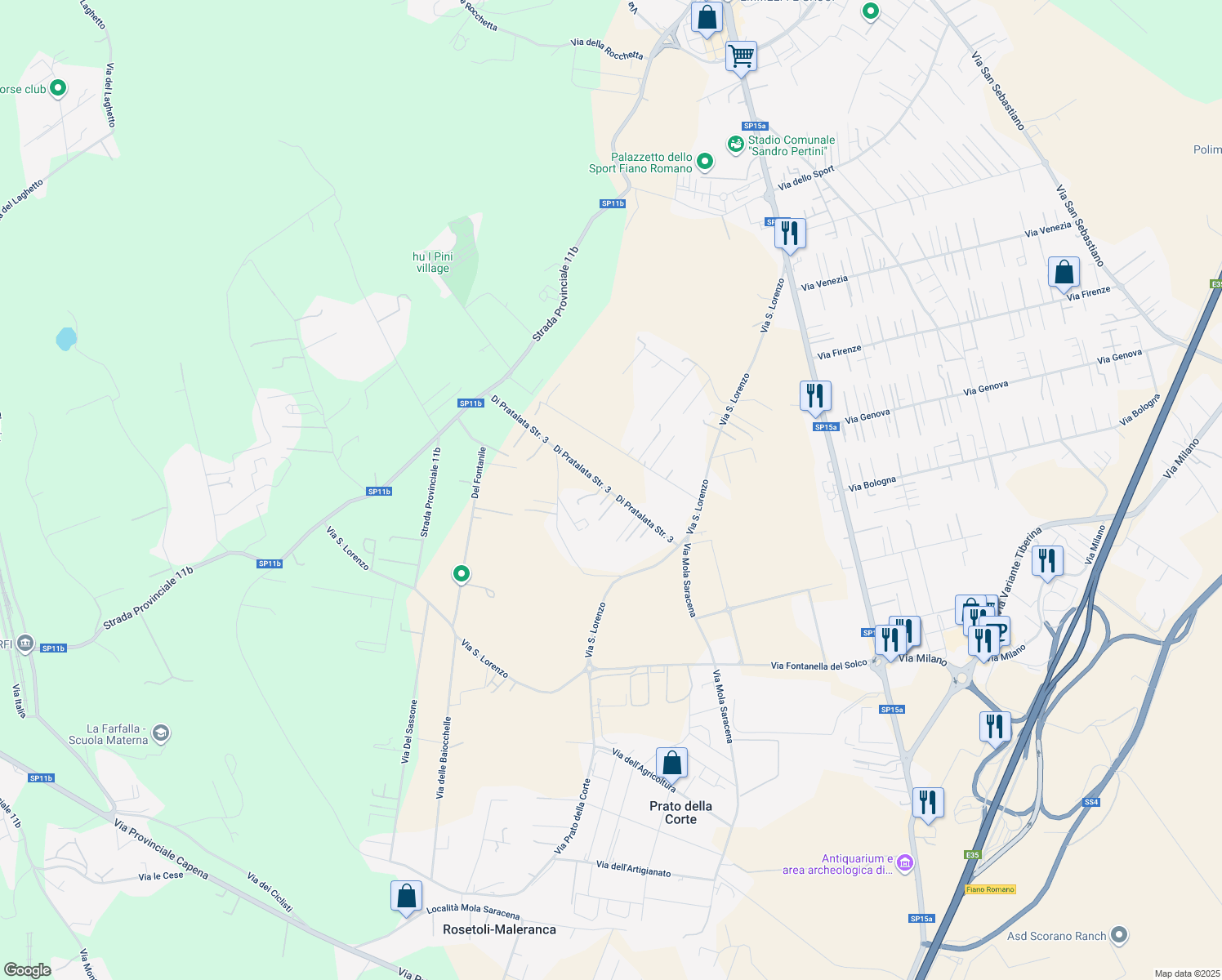 map of restaurants, bars, coffee shops, grocery stores, and more near 21 Di Pratalata Strada 3 in Città metropolitana di Roma Capitale