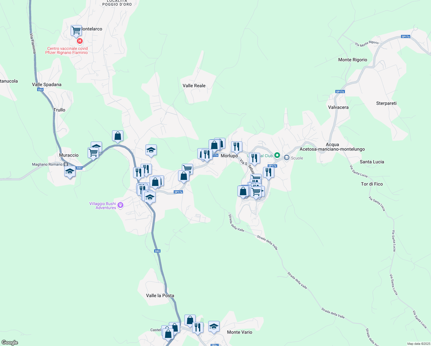 map of restaurants, bars, coffee shops, grocery stores, and more near 28 Via A. Gramsci in Morlupo