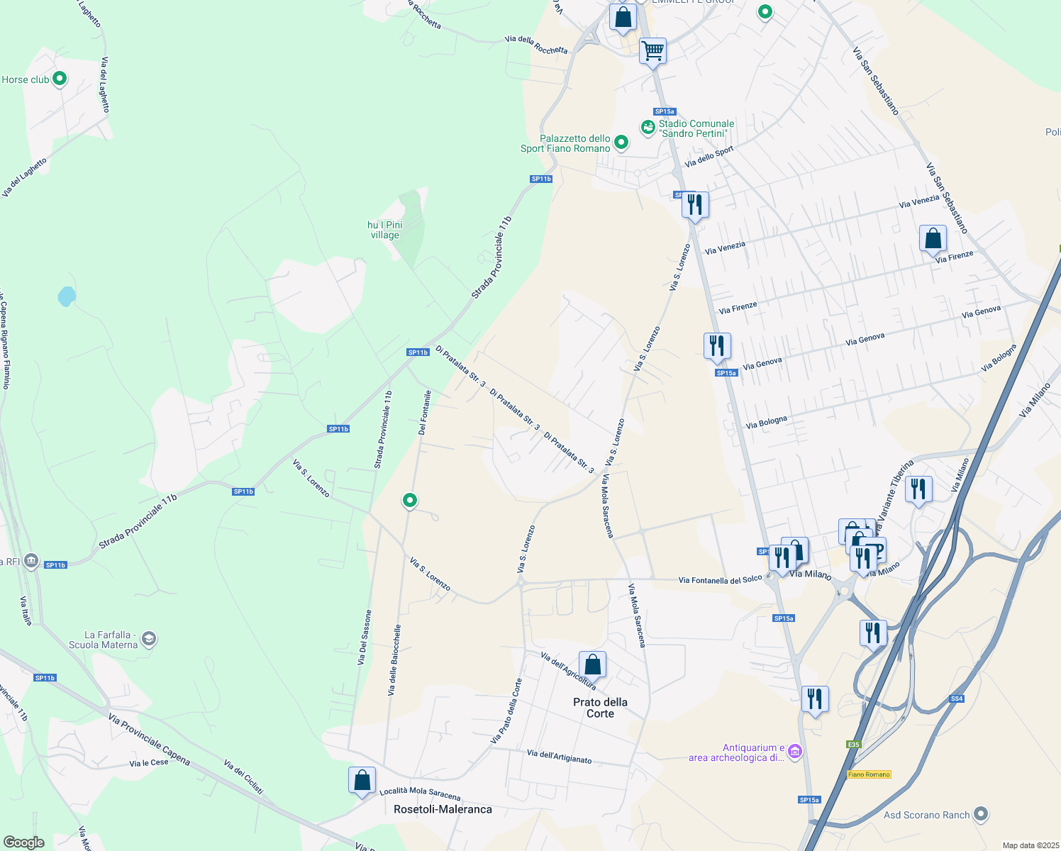 map of restaurants, bars, coffee shops, grocery stores, and more near 21 Di Pratalata Strada 3 in Città metropolitana di Roma Capitale