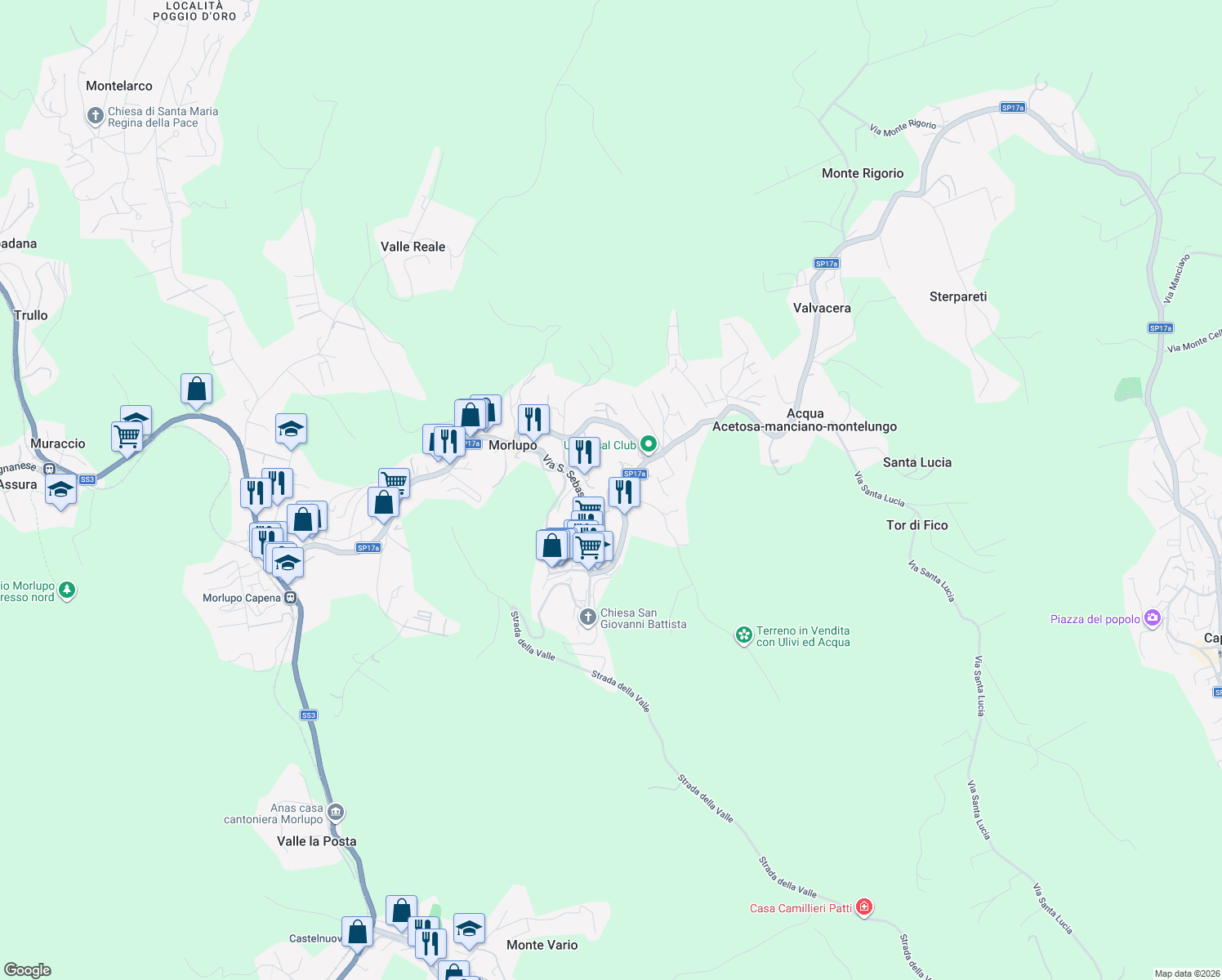 map of restaurants, bars, coffee shops, grocery stores, and more near 5 Via D. A. Venturini in Morlupo