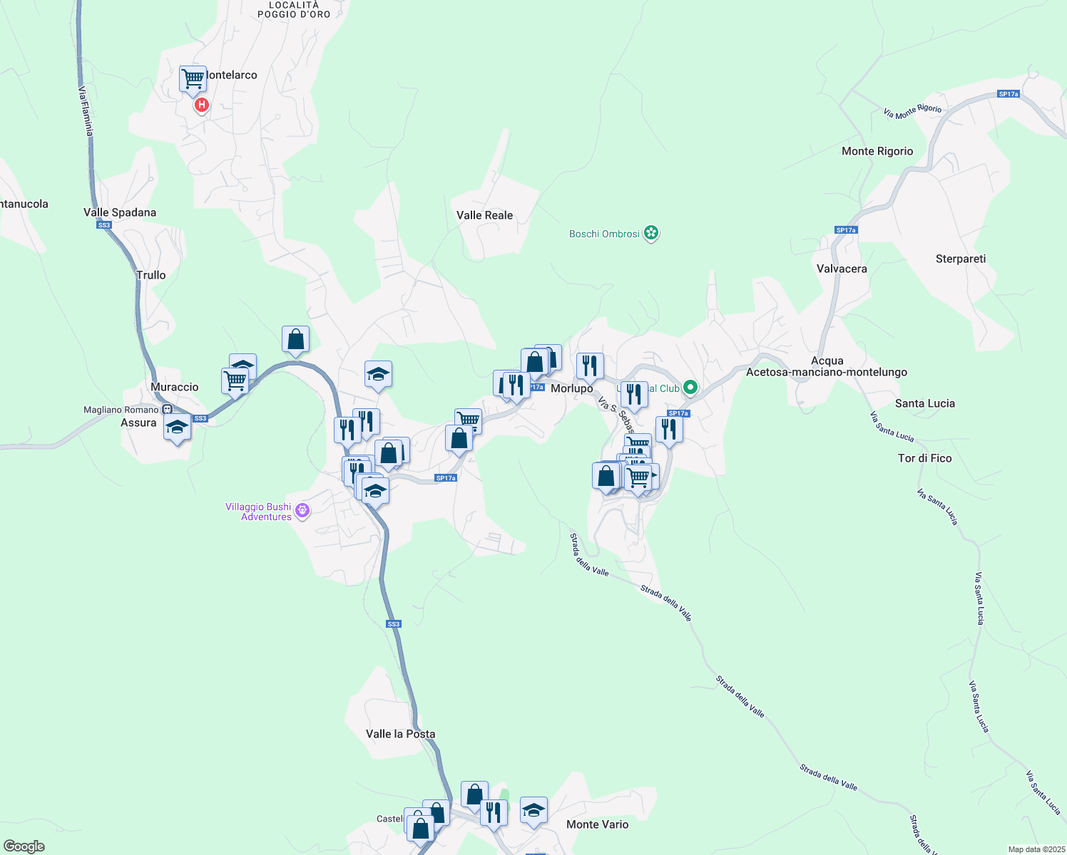 map of restaurants, bars, coffee shops, grocery stores, and more near 28 Via A. Gramsci in Morlupo