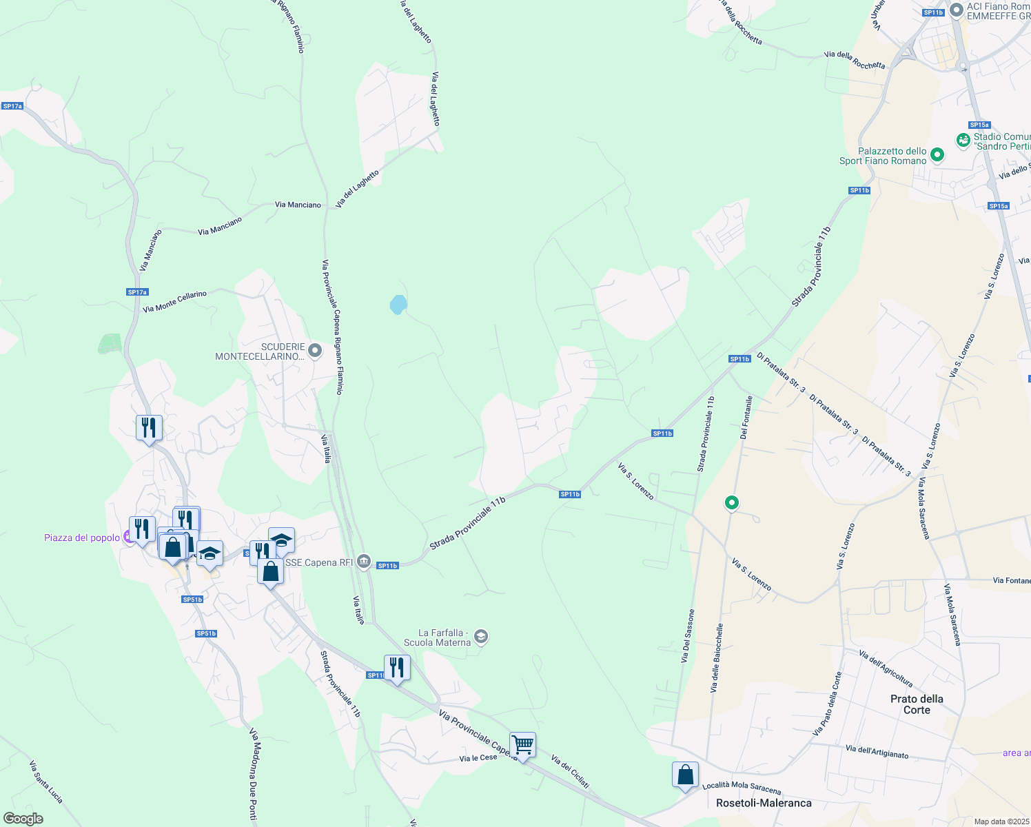 map of restaurants, bars, coffee shops, grocery stores, and more near 8 Via della Felciarella in Città metropolitana di Roma Capitale