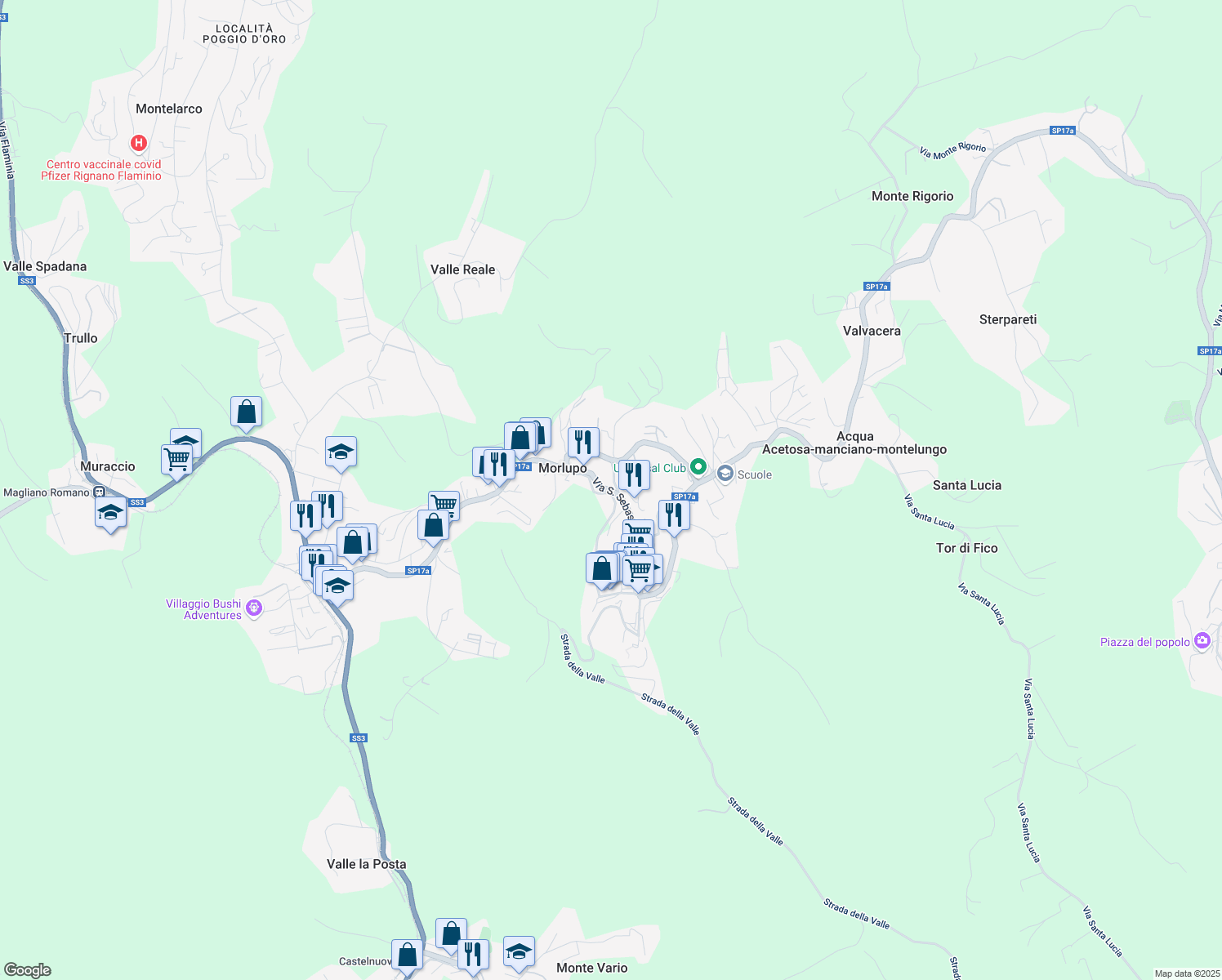 map of restaurants, bars, coffee shops, grocery stores, and more near 7 Via dei Castani in Morlupo