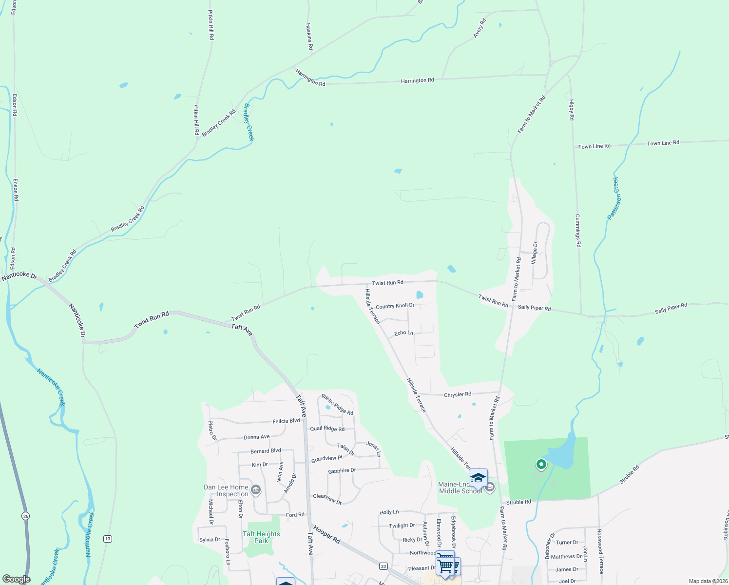 map of restaurants, bars, coffee shops, grocery stores, and more near 377-431 Twist Run Rd in Endicott