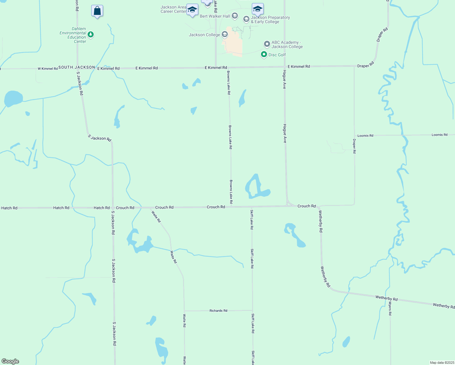 map of restaurants, bars, coffee shops, grocery stores, and more near 7860 Browns Lake Road in Jackson