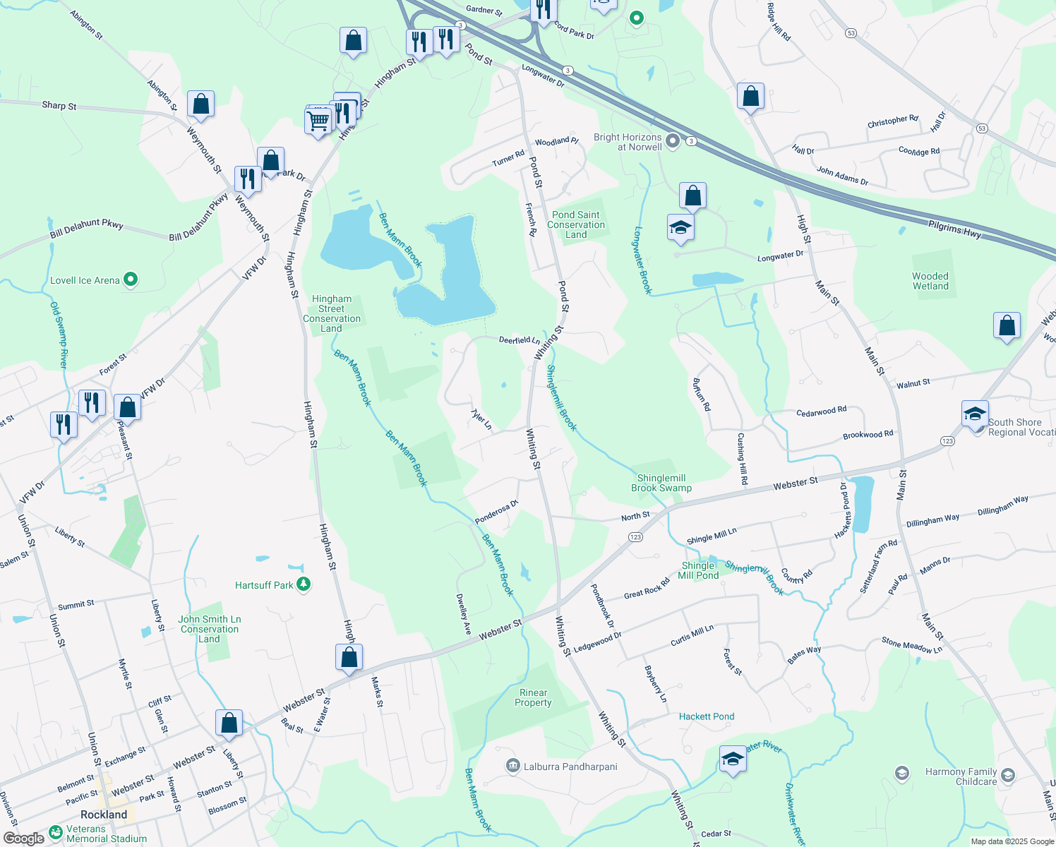 map of restaurants, bars, coffee shops, grocery stores, and more near 700 Whiting Street in Hanover