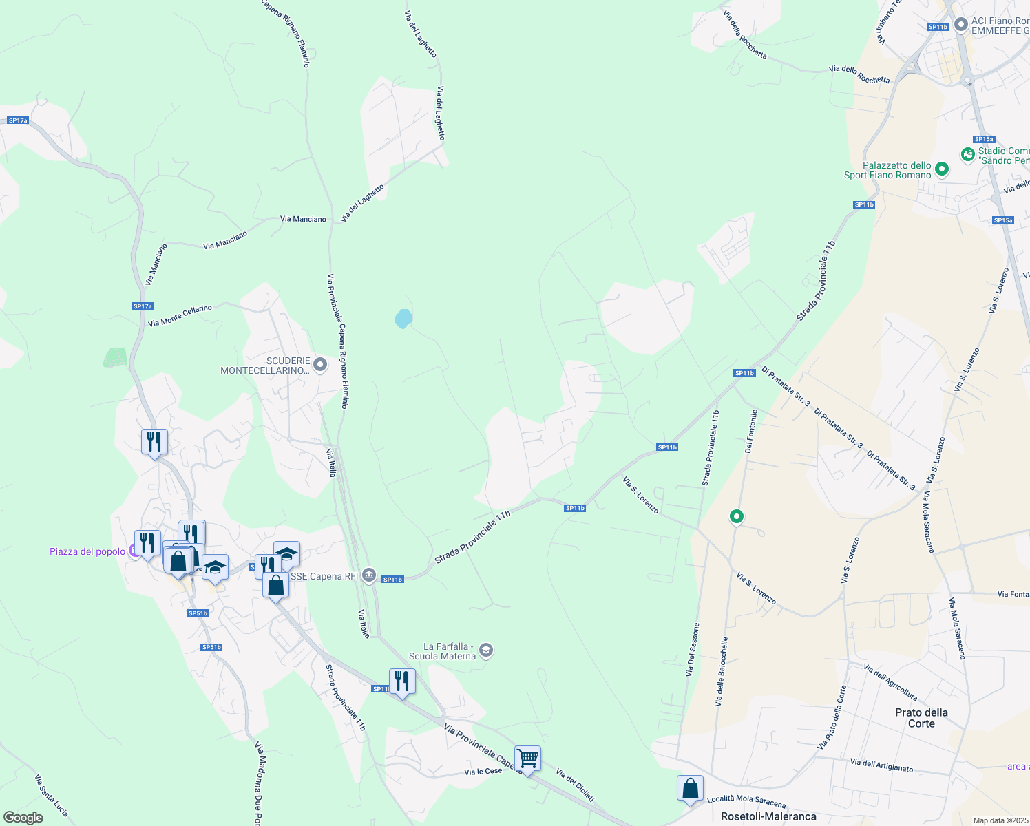 map of restaurants, bars, coffee shops, grocery stores, and more near 8 Via della Felciarella in Città metropolitana di Roma Capitale