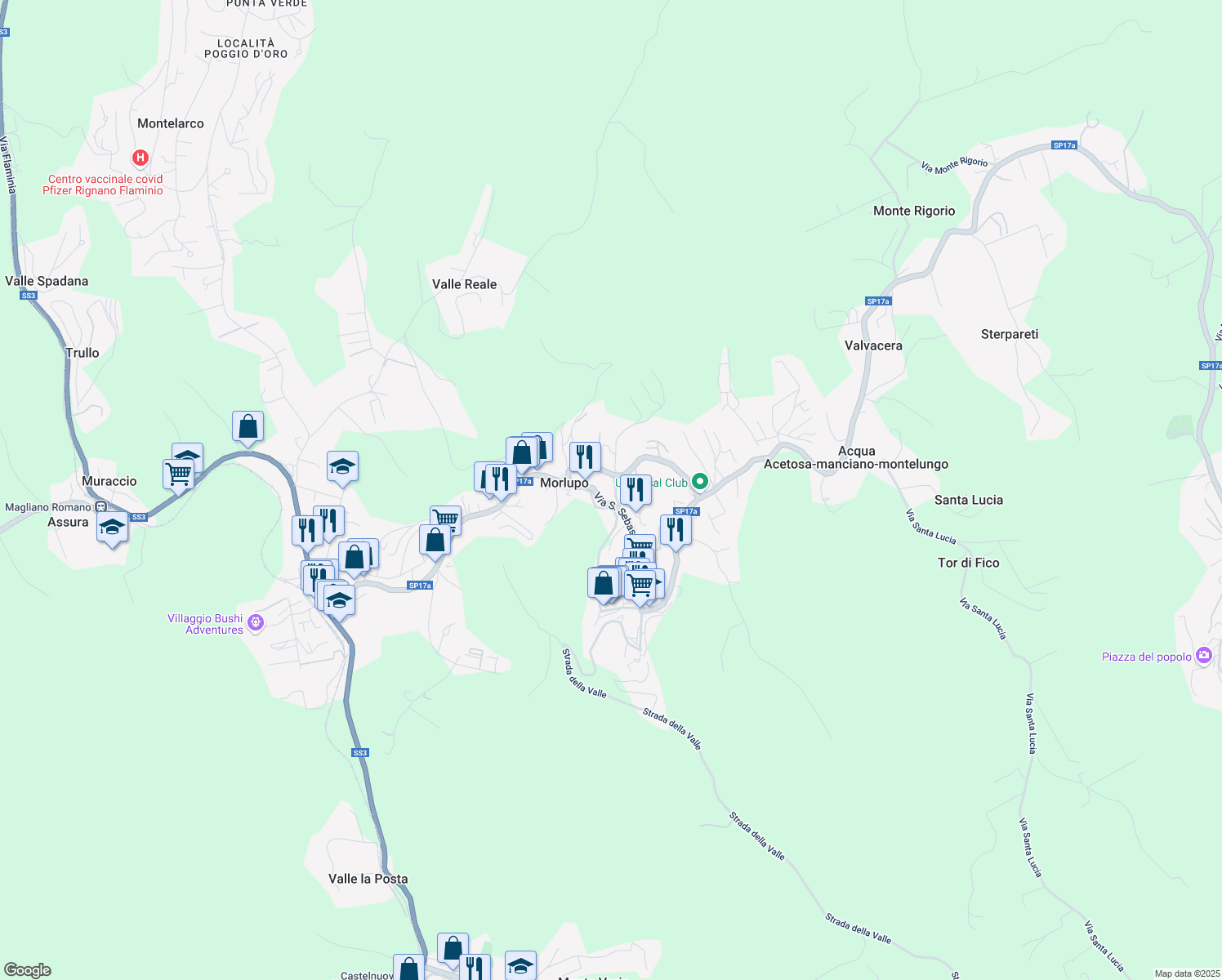 map of restaurants, bars, coffee shops, grocery stores, and more near 7 Via dei Castani in Morlupo