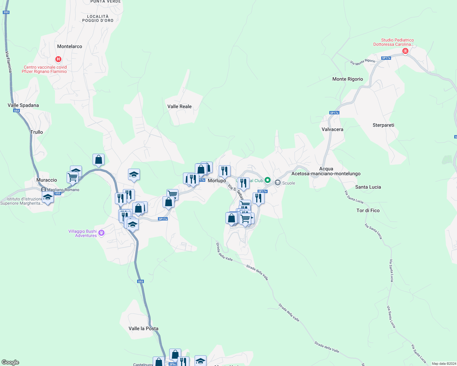 map of restaurants, bars, coffee shops, grocery stores, and more near 7 Via dei Castani in Morlupo