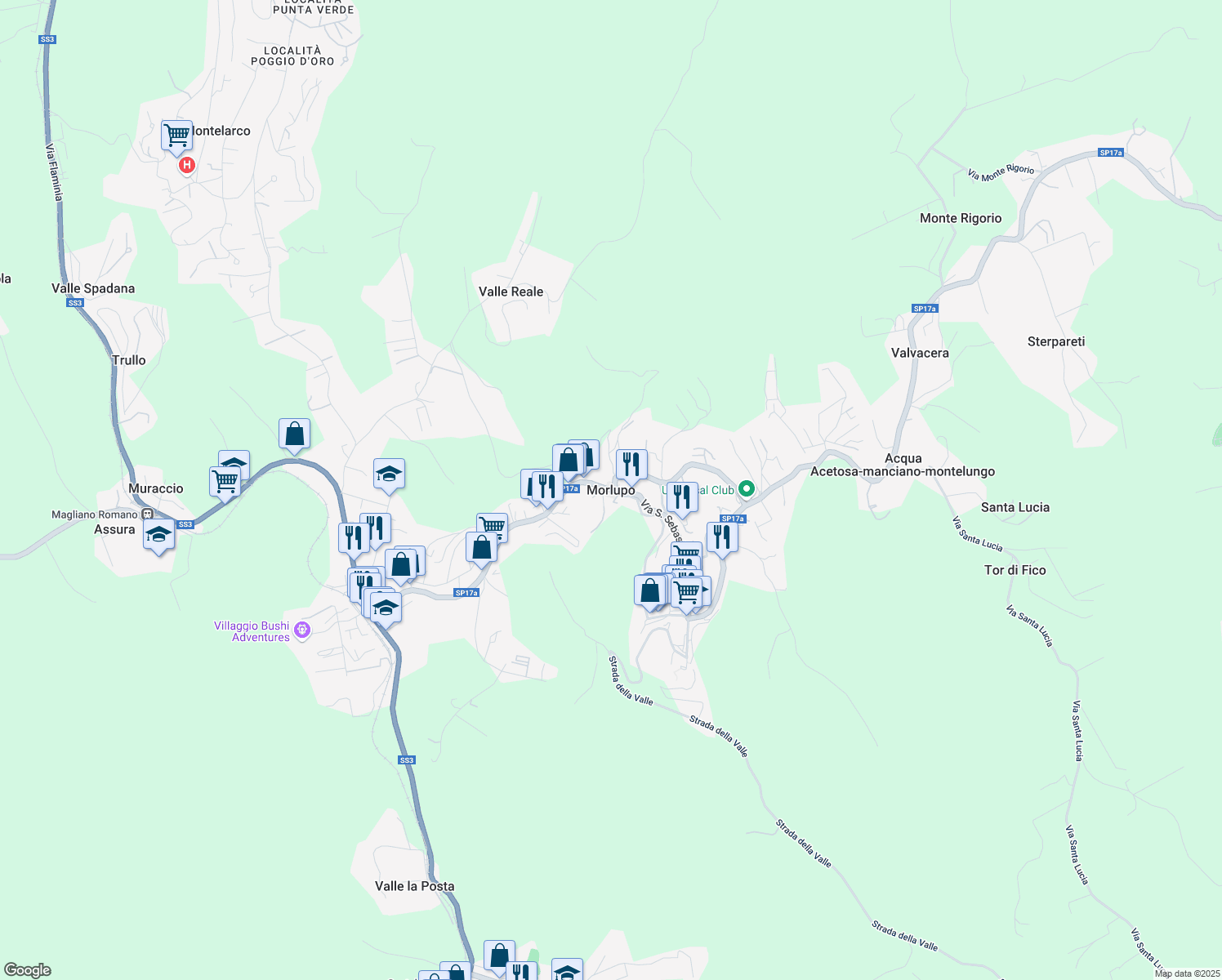 map of restaurants, bars, coffee shops, grocery stores, and more near in Morlupo