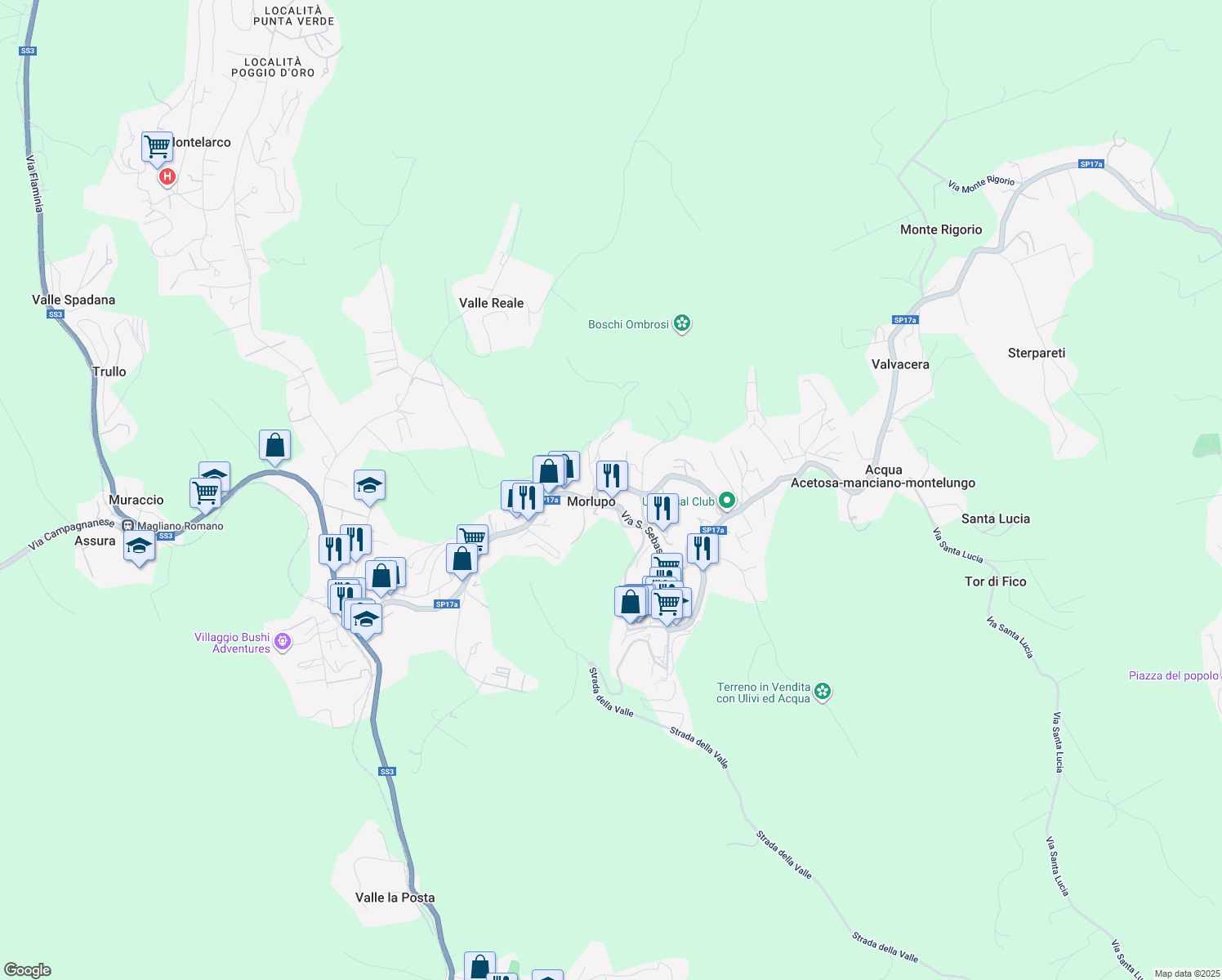 map of restaurants, bars, coffee shops, grocery stores, and more near 24/B Via del Mattatoio in Morlupo