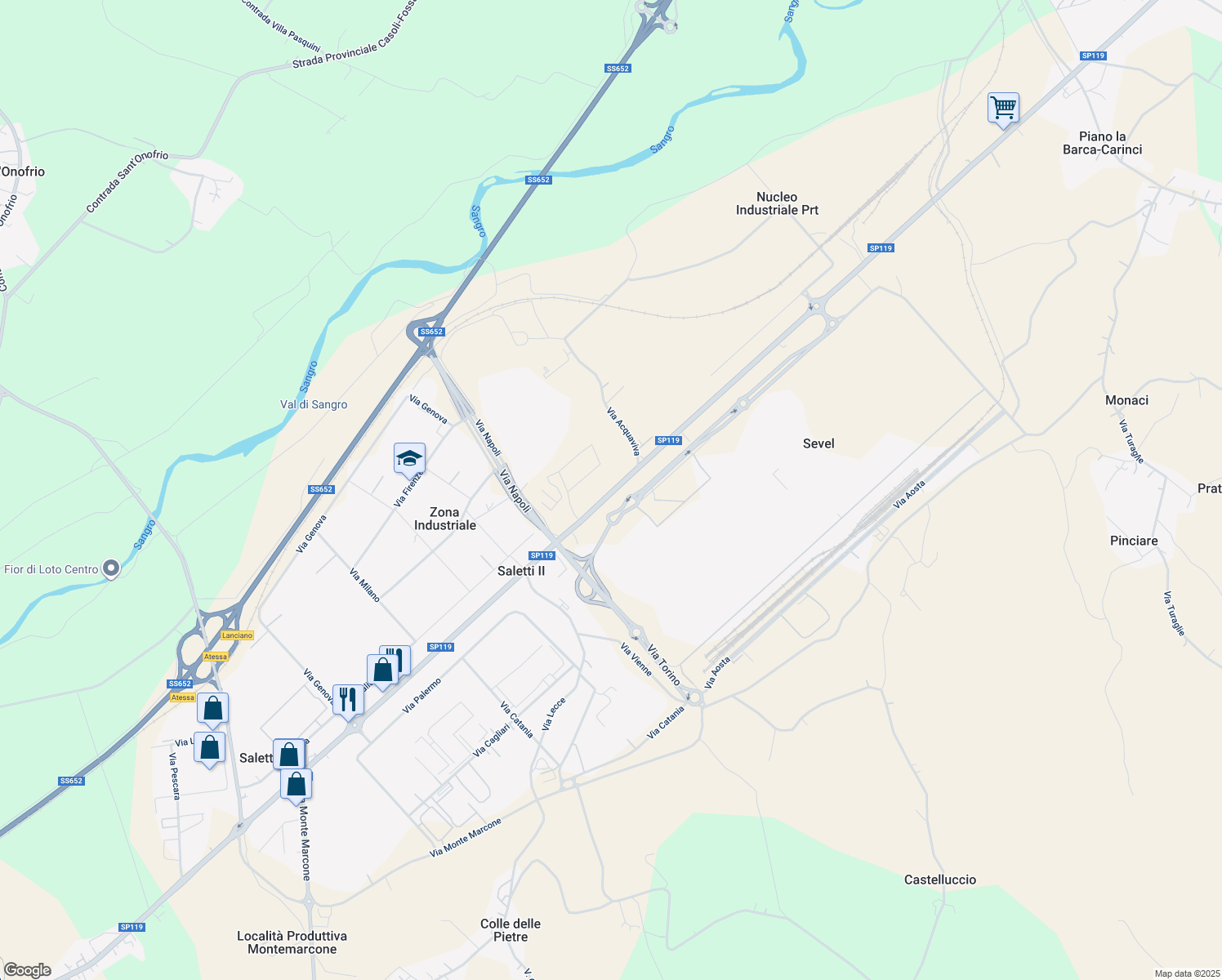 map of restaurants, bars, coffee shops, grocery stores, and more near 58 bis Contrada Saletti in Provincia di Chieti