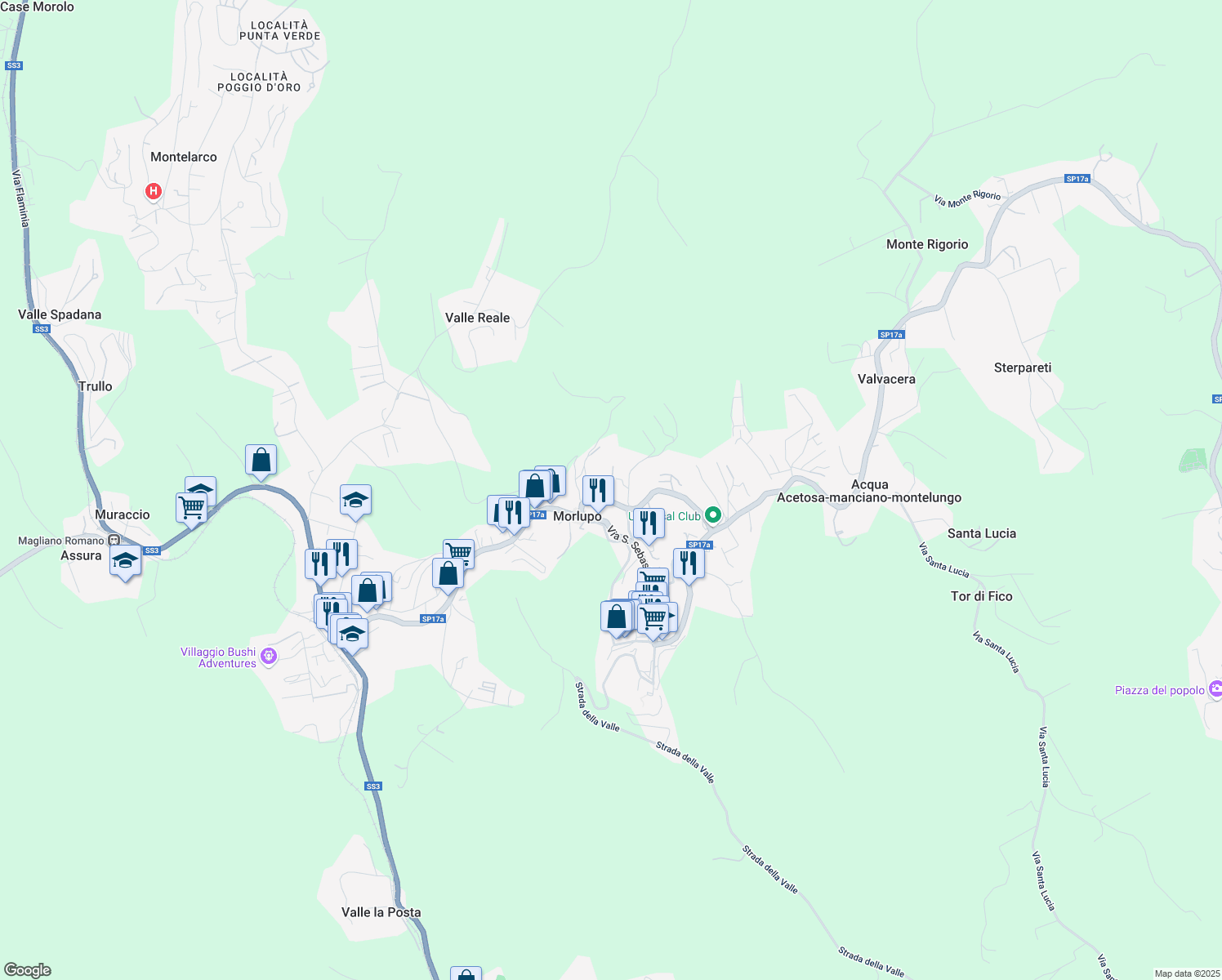 map of restaurants, bars, coffee shops, grocery stores, and more near 12 Via del Grecale in Morlupo