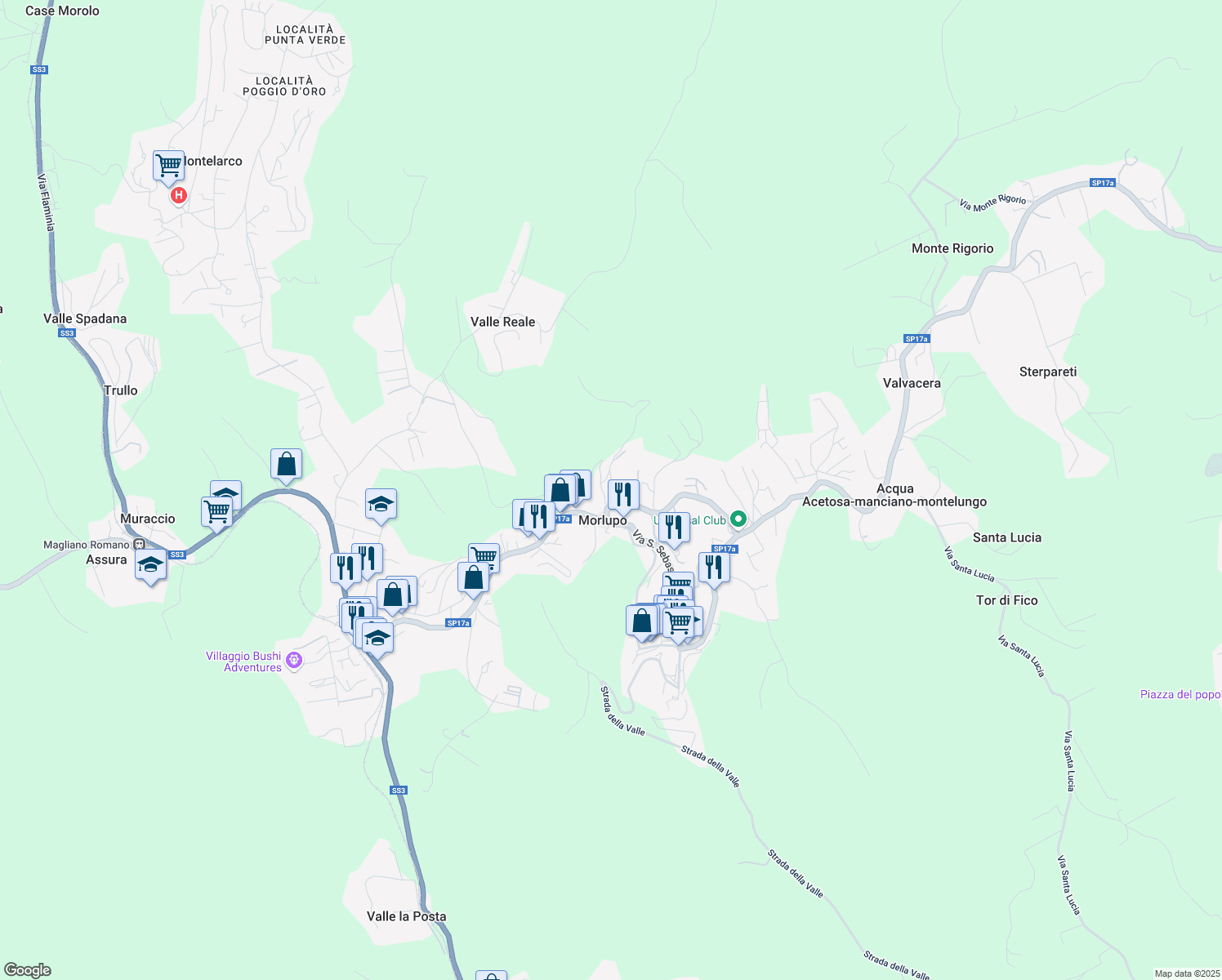 map of restaurants, bars, coffee shops, grocery stores, and more near 24/B Via del Mattatoio in Morlupo