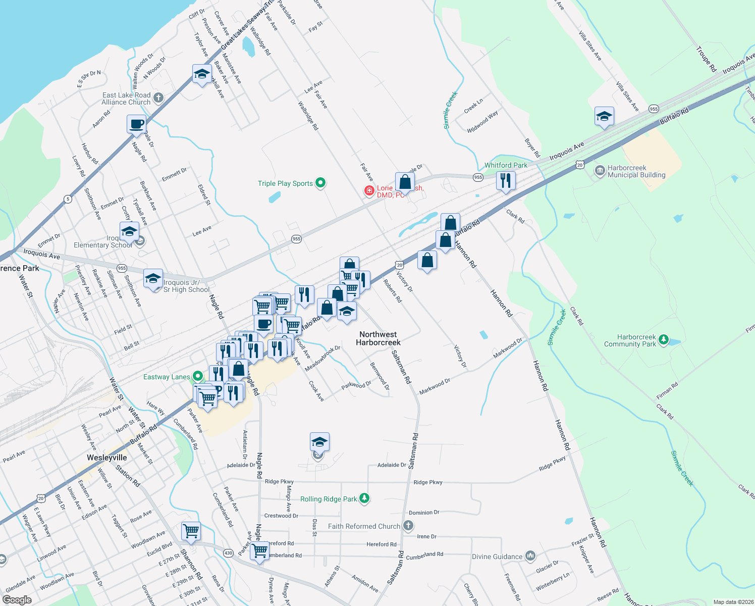 map of restaurants, bars, coffee shops, grocery stores, and more near 1976 78 Forbes St in Erie