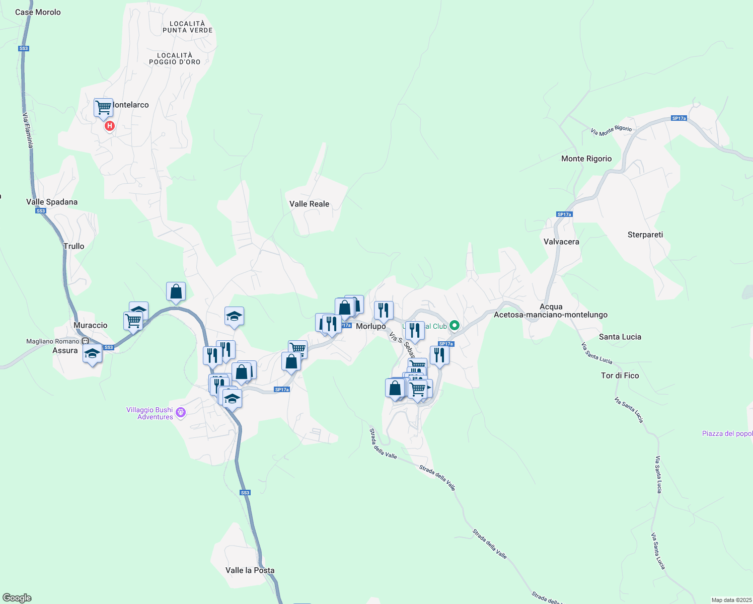 map of restaurants, bars, coffee shops, grocery stores, and more near 24/B Via del Mattatoio in Morlupo