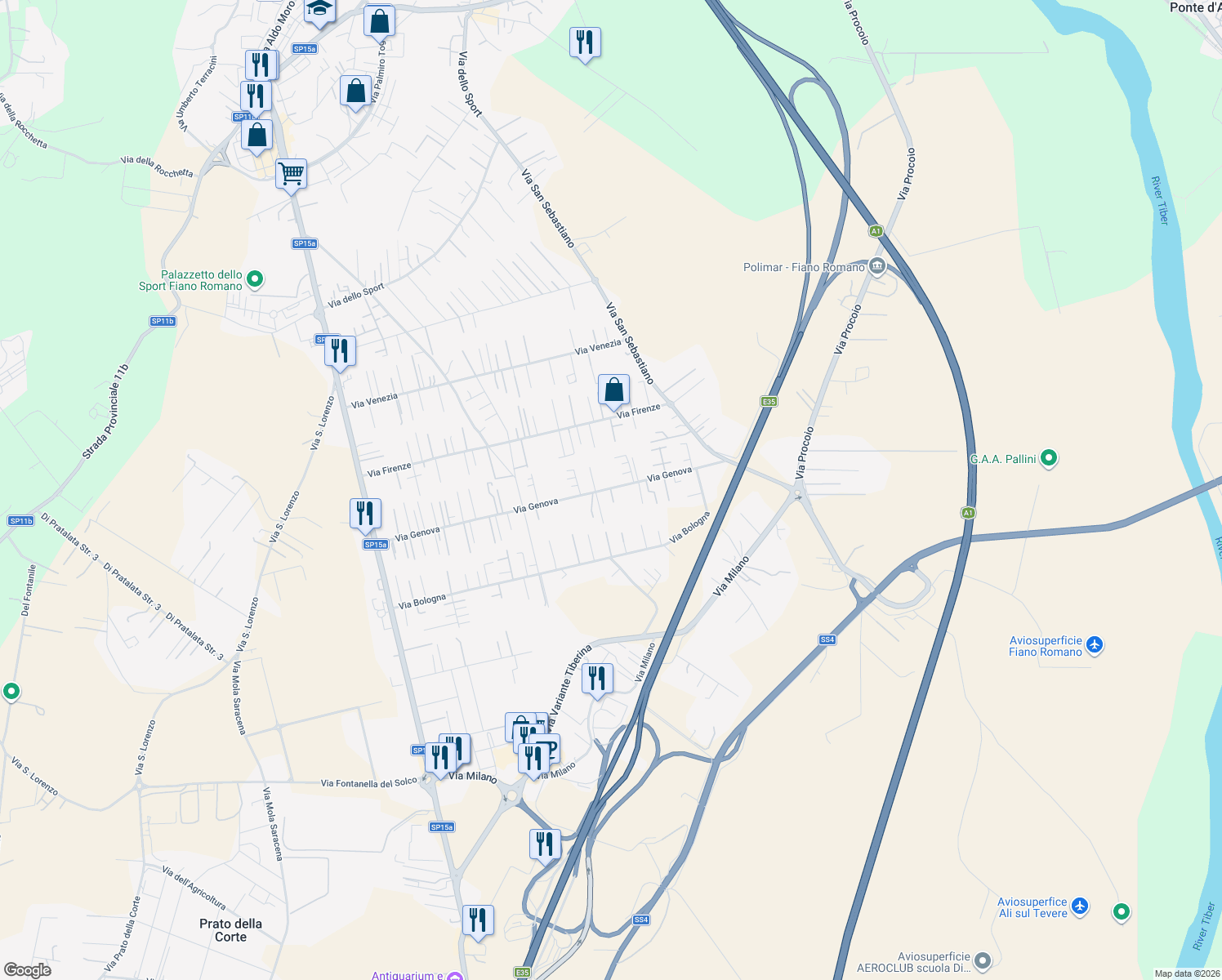 map of restaurants, bars, coffee shops, grocery stores, and more near 138 Via Genova in Città metropolitana di Roma Capitale