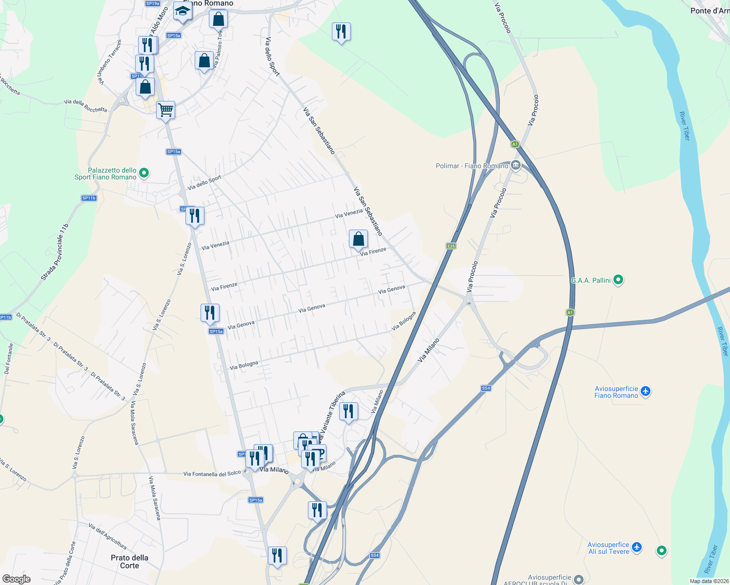 map of restaurants, bars, coffee shops, grocery stores, and more near 138 Via Genova in Città metropolitana di Roma Capitale