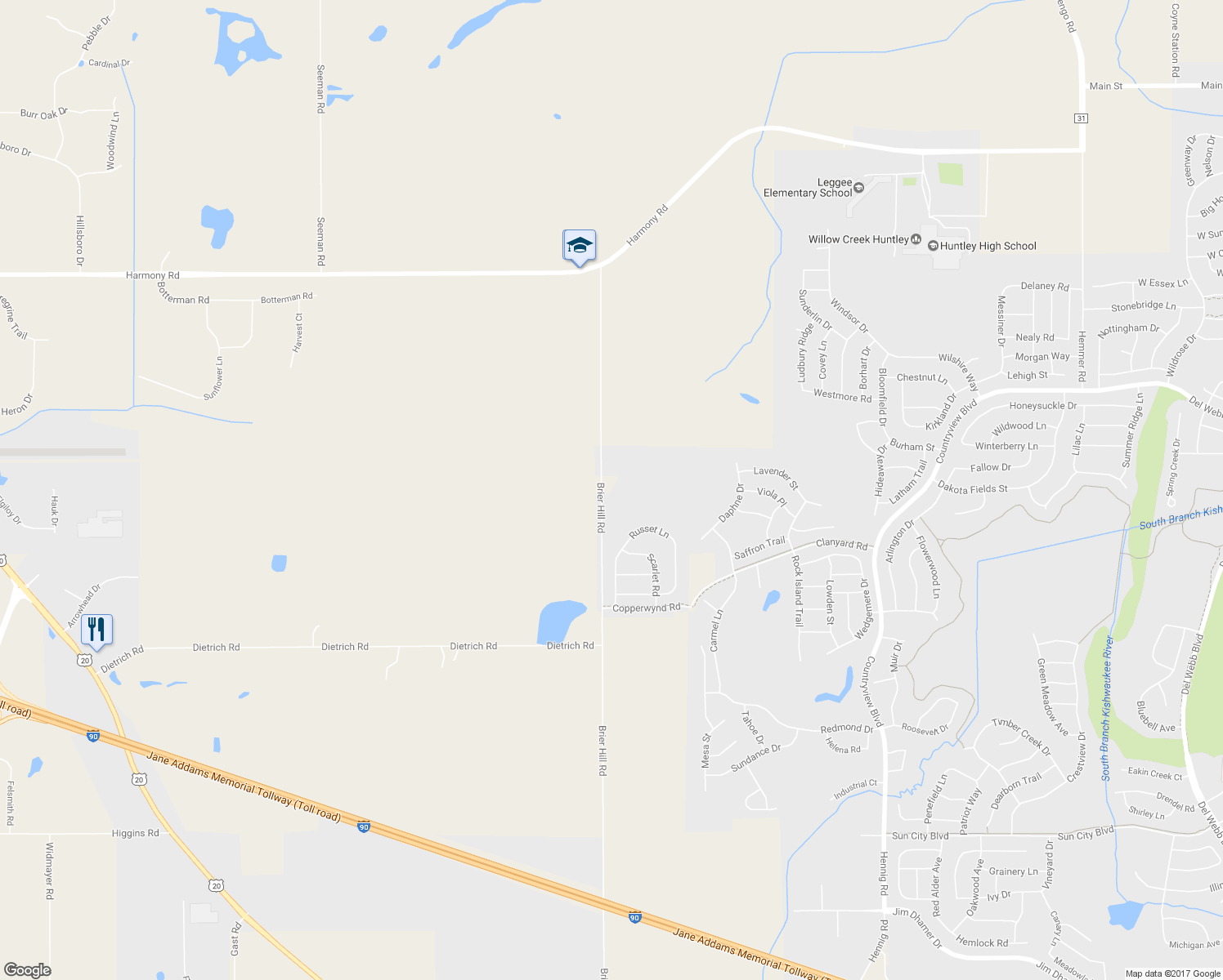 map of restaurants, bars, coffee shops, grocery stores, and more near 19N915 Brier Hill Road in Hampshire