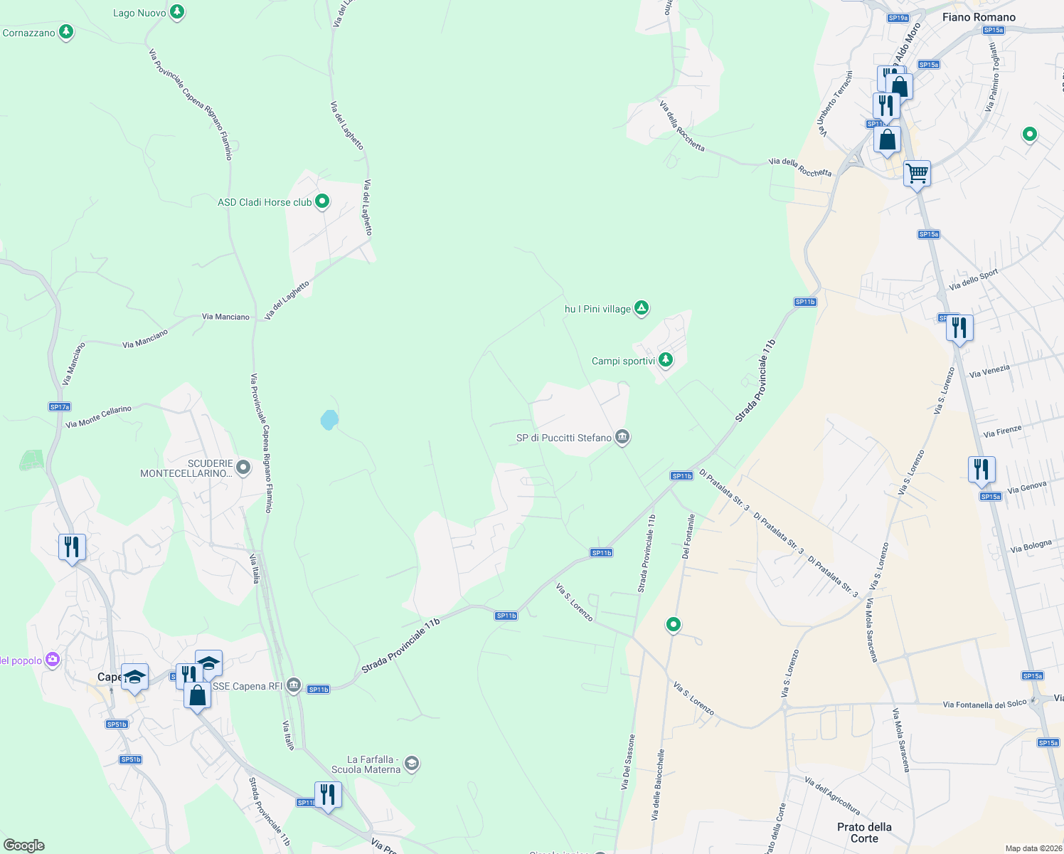 map of restaurants, bars, coffee shops, grocery stores, and more near 27 Via di Valle Conca in Città metropolitana di Roma Capitale