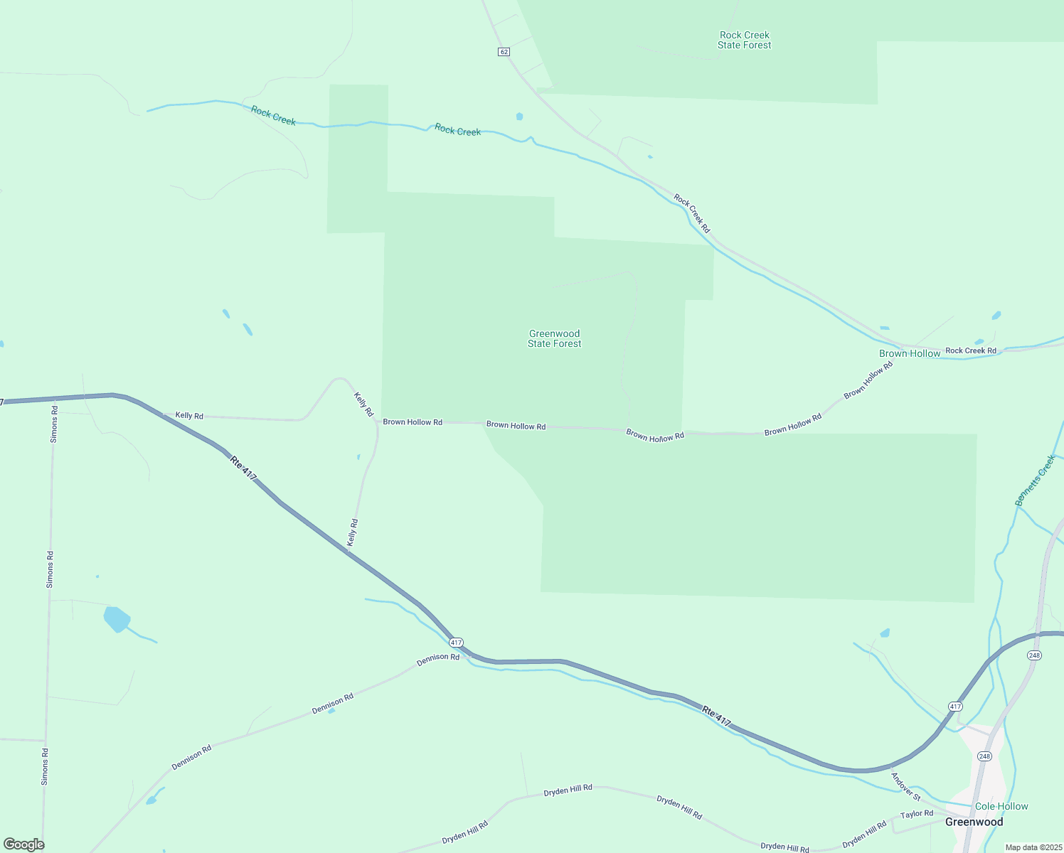 map of restaurants, bars, coffee shops, grocery stores, and more near Brown Hollow Road in Steuben County