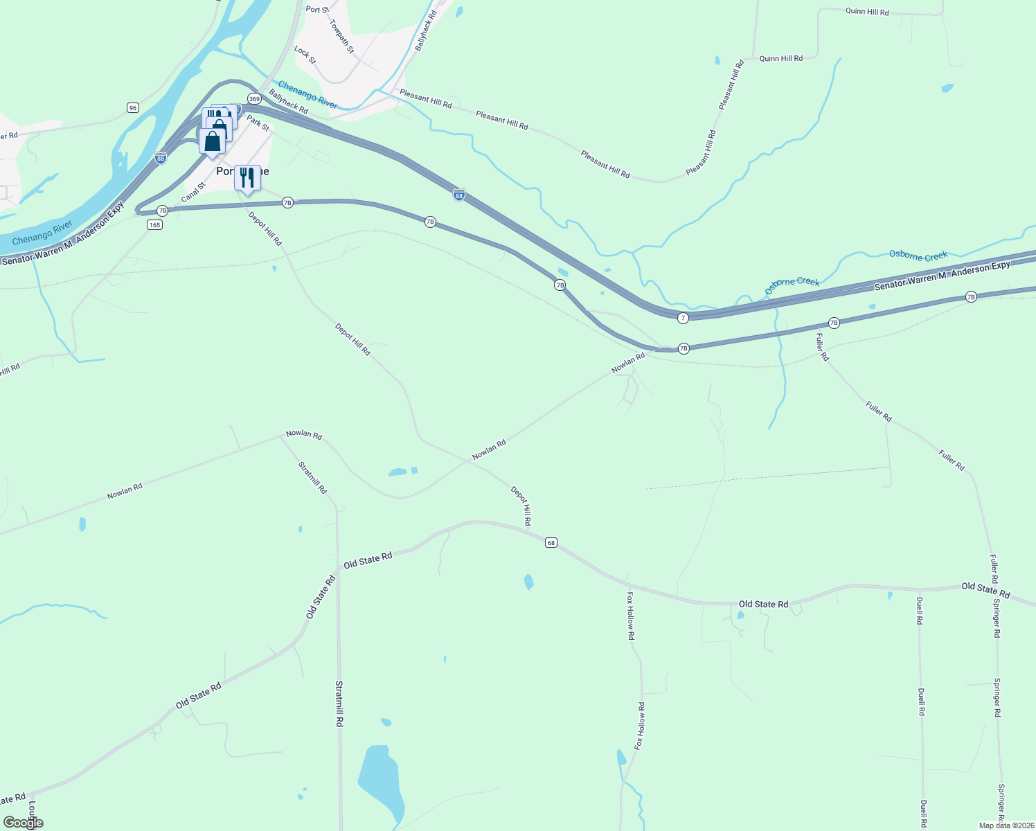 map of restaurants, bars, coffee shops, grocery stores, and more near 851 County Road 80 in Port Crane