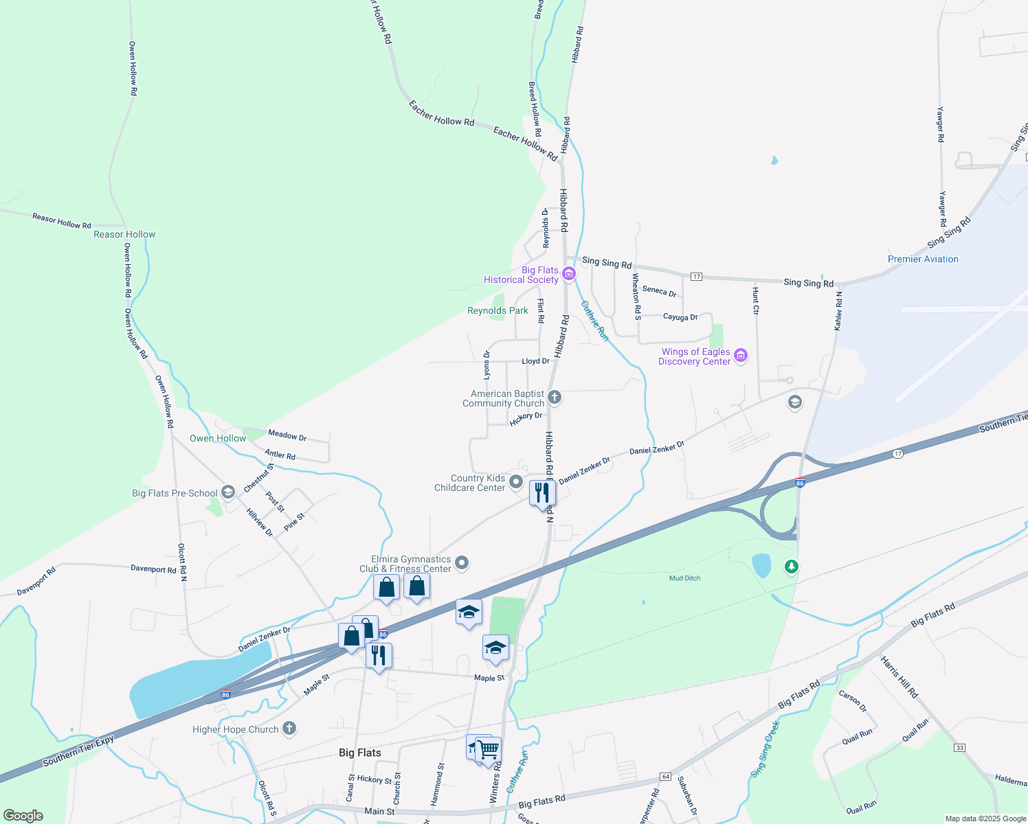 map of restaurants, bars, coffee shops, grocery stores, and more near 6 Landau Dr in Horseheads