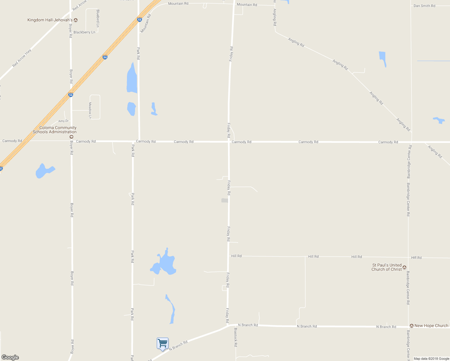 map of restaurants, bars, coffee shops, grocery stores, and more near 2180 Friday Road in Coloma