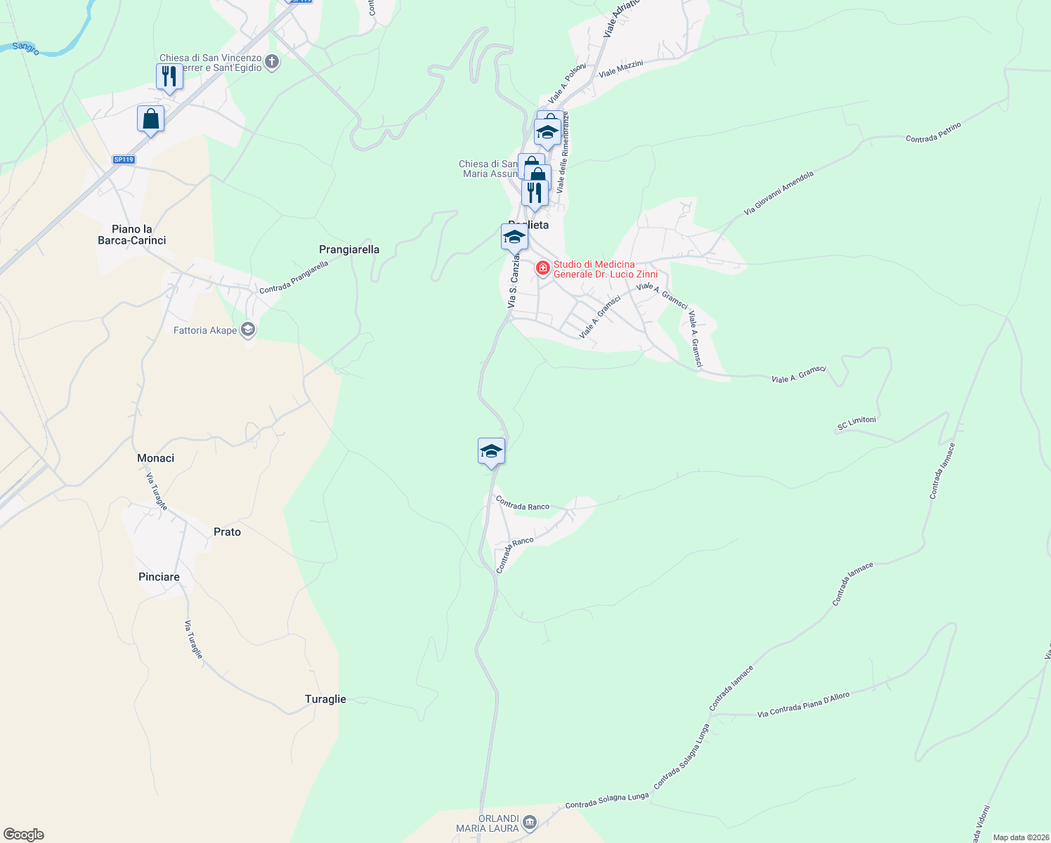 map of restaurants, bars, coffee shops, grocery stores, and more near 59 Contrada Ranco in Paglieta