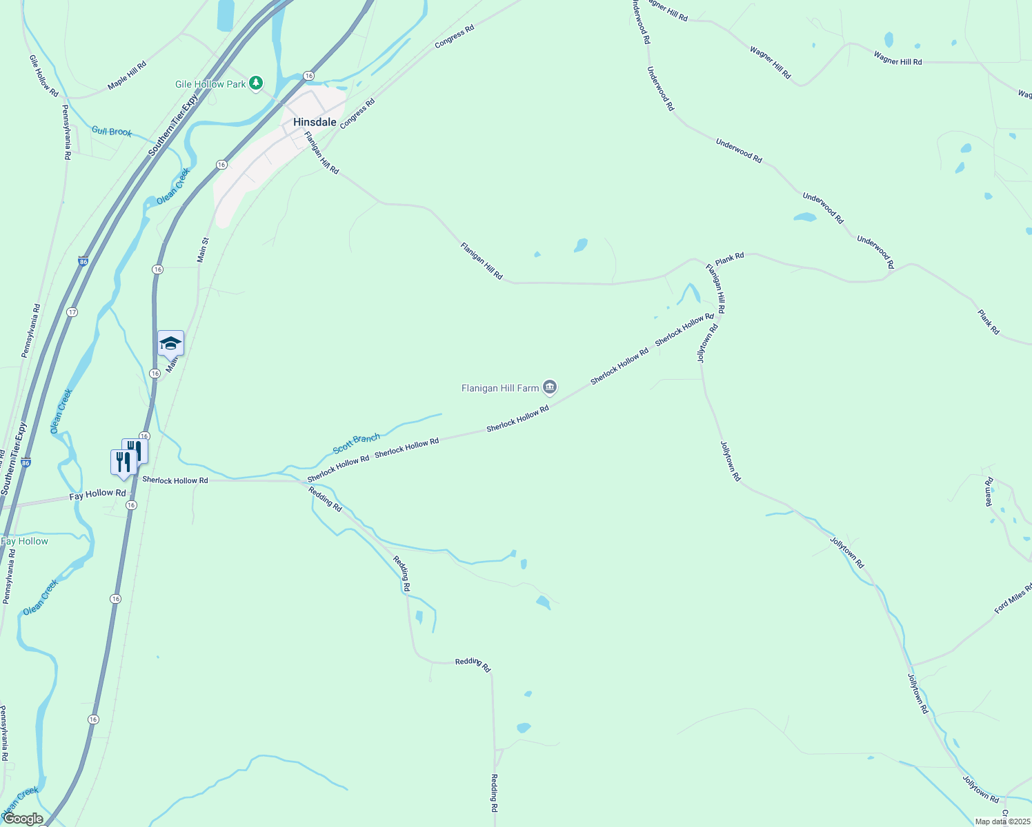 map of restaurants, bars, coffee shops, grocery stores, and more near 1280 Sherlock Hollow Road in Hinsdale